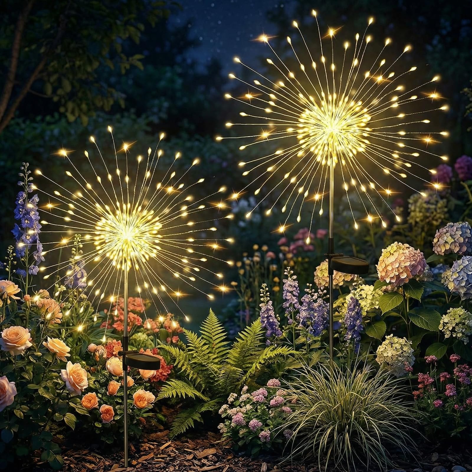 A.bigwhale Solarleuchten für Außen, Gartendeko Solarlampen Feuerwerk Leuchten Wasserdicht, 2 Stück 120 LED Gartenleuchten Solar Deko für Außen Garten Außenbereich Wegeleuchten Rasen Terrasse Balkon