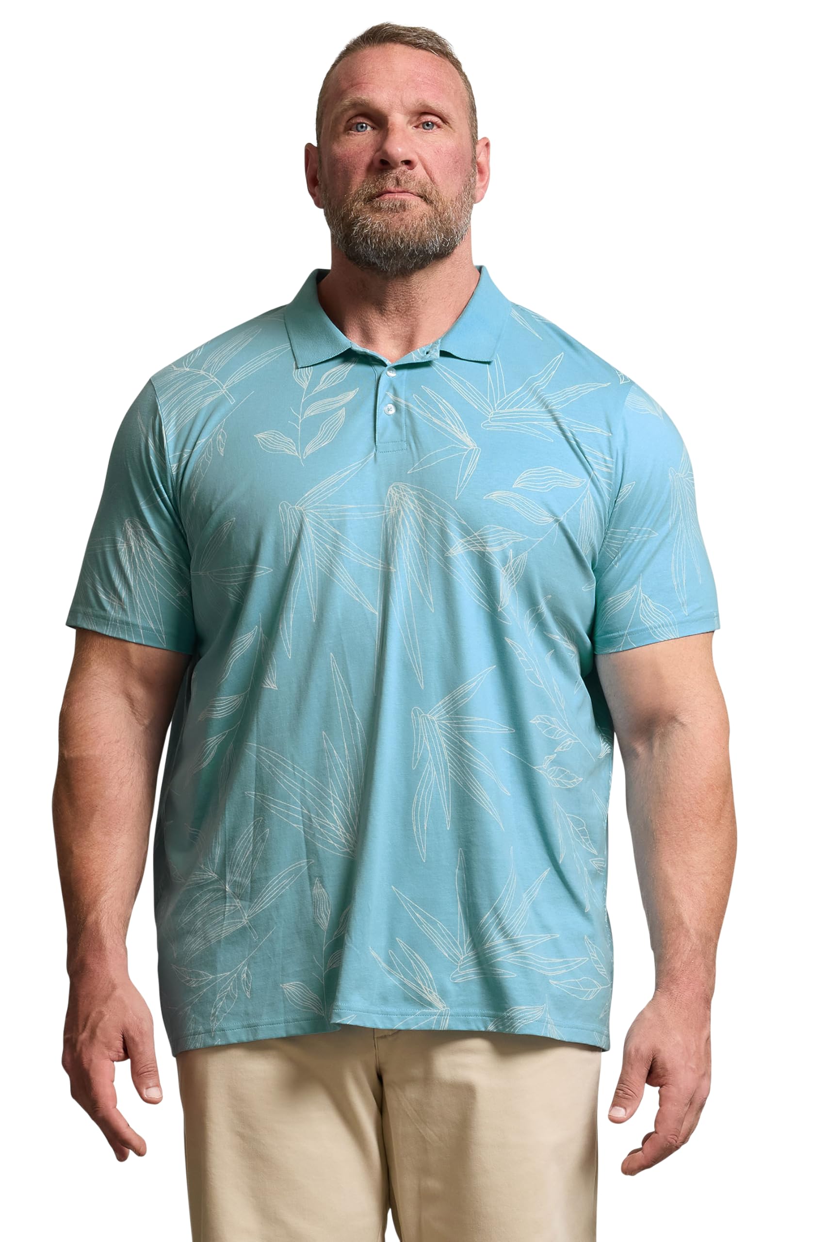 BadRhino Leaf Print Polo Shirt, Blue, Size 2Xl, Men