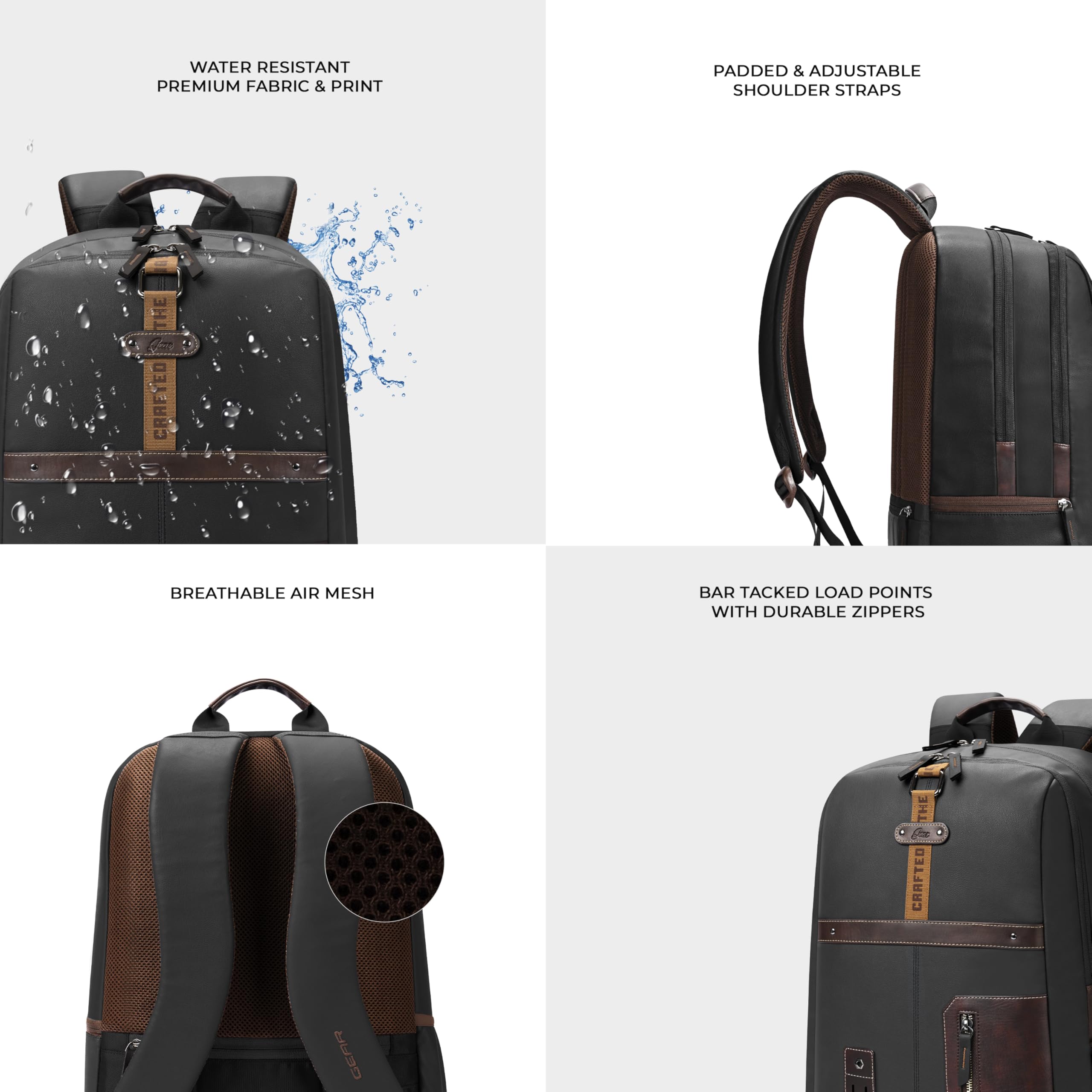 Gear Classic 6 18"/31L Antitheft Large Faux Leather Water Resistant Laptop backpack/Laptop backpack/Casual Backpack/Daypack/Travel Backpack/College Bag For Men/Women(Black-Brown) — Amazon image 5