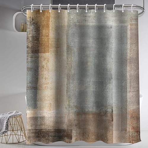 Miniatura 3 de Lnond Juego de 4 cortinas de ducha de baño con alfombras, pintura degradada marrón con cortina de ducha y alfombras y accesorios