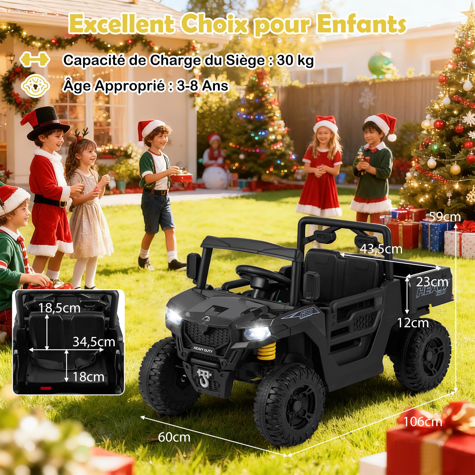 COSTWAY 12V Voiture Électrique Enfant avec Télécommande & Benne, Véhicule Électrique avec Lumières LED & Musique & Klaxon, Démarrage Lent, 3-5 km/h, Charge 30kg,Tracteur Enfant pour 3-8 Ans (Noir)