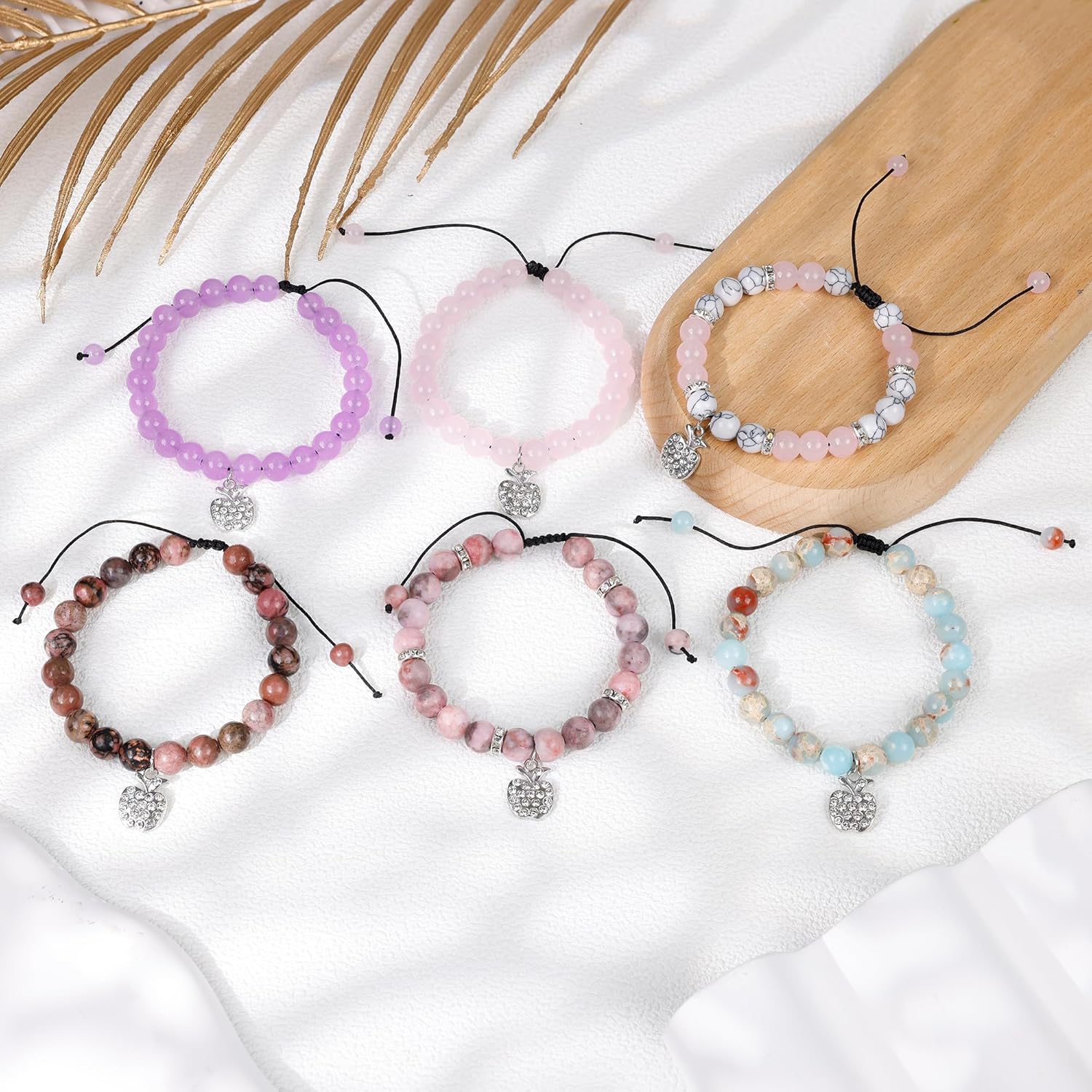 6Pcs Teacher Appreciation Gift Women Natural Stone Bracelet Beaded Braided Rope Bracelet Gift for Teacher with Meaningful Card Thank You Teacher Gift - Image 2
