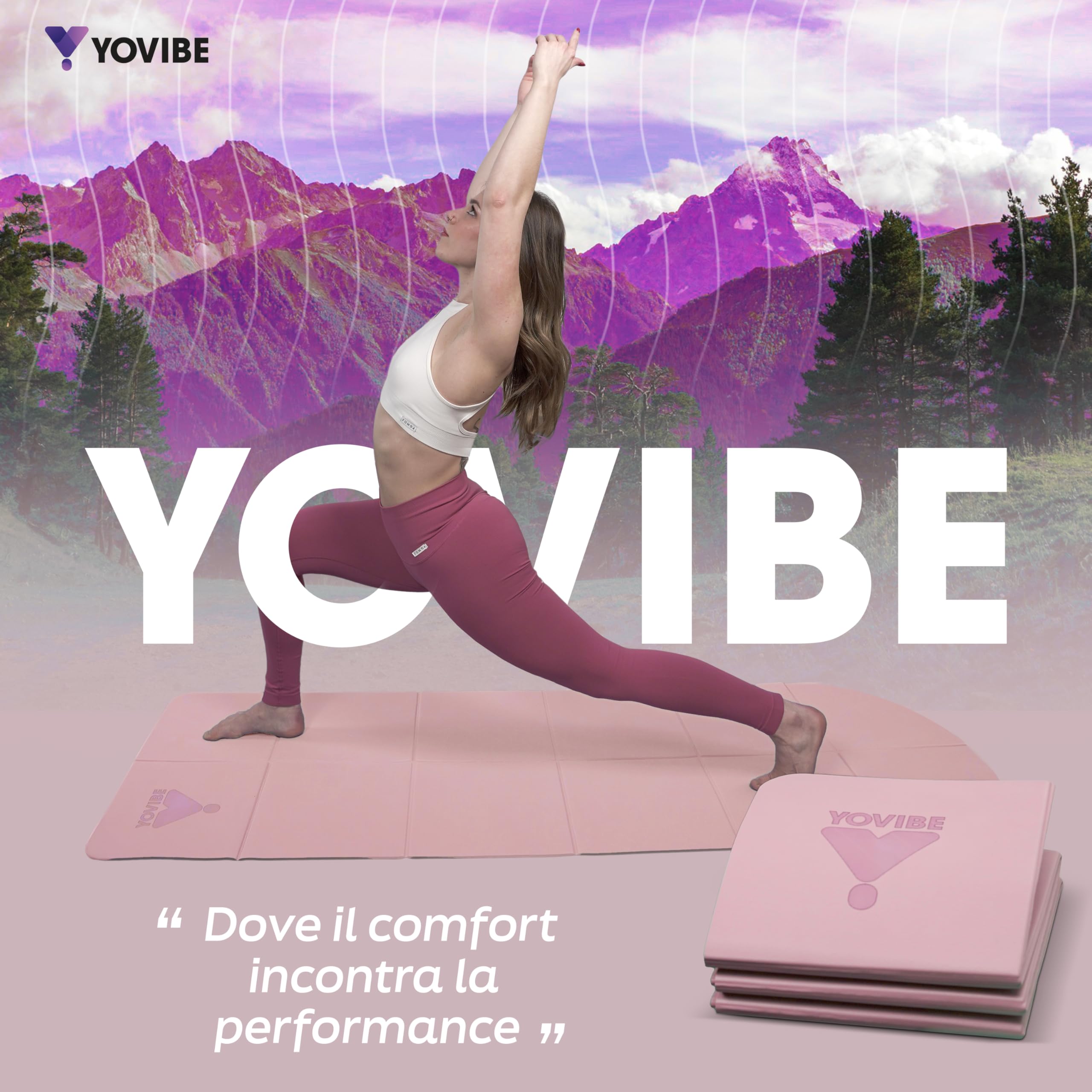 YoVibe - Tappetino Yoga Antiscivolo Professionale con Telo Fitness e Sacca Sportiva - Tappetino Pilates Pieghevole Antiscivolo e Impermeabile 183x60 cm