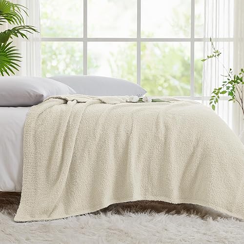 Vista 5 de CYMULA Manta de Punto Súper Suave Tamaño Throw Beige - Ligera Afelpada Esponjosa Mullida Cálida Acogedora Mantas y Throws para Sofá Cama Uso