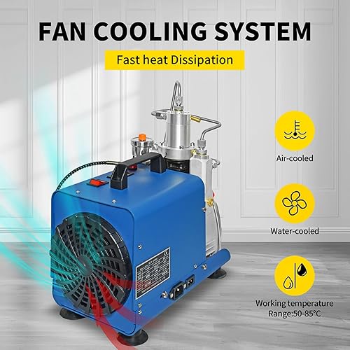 Miniatura 4 de YONGHENG 4500Psi Pcp Compresor de aire, bomba de compresor de aire de alta presión para rifle de buceo, relleno de rifle de aire azul