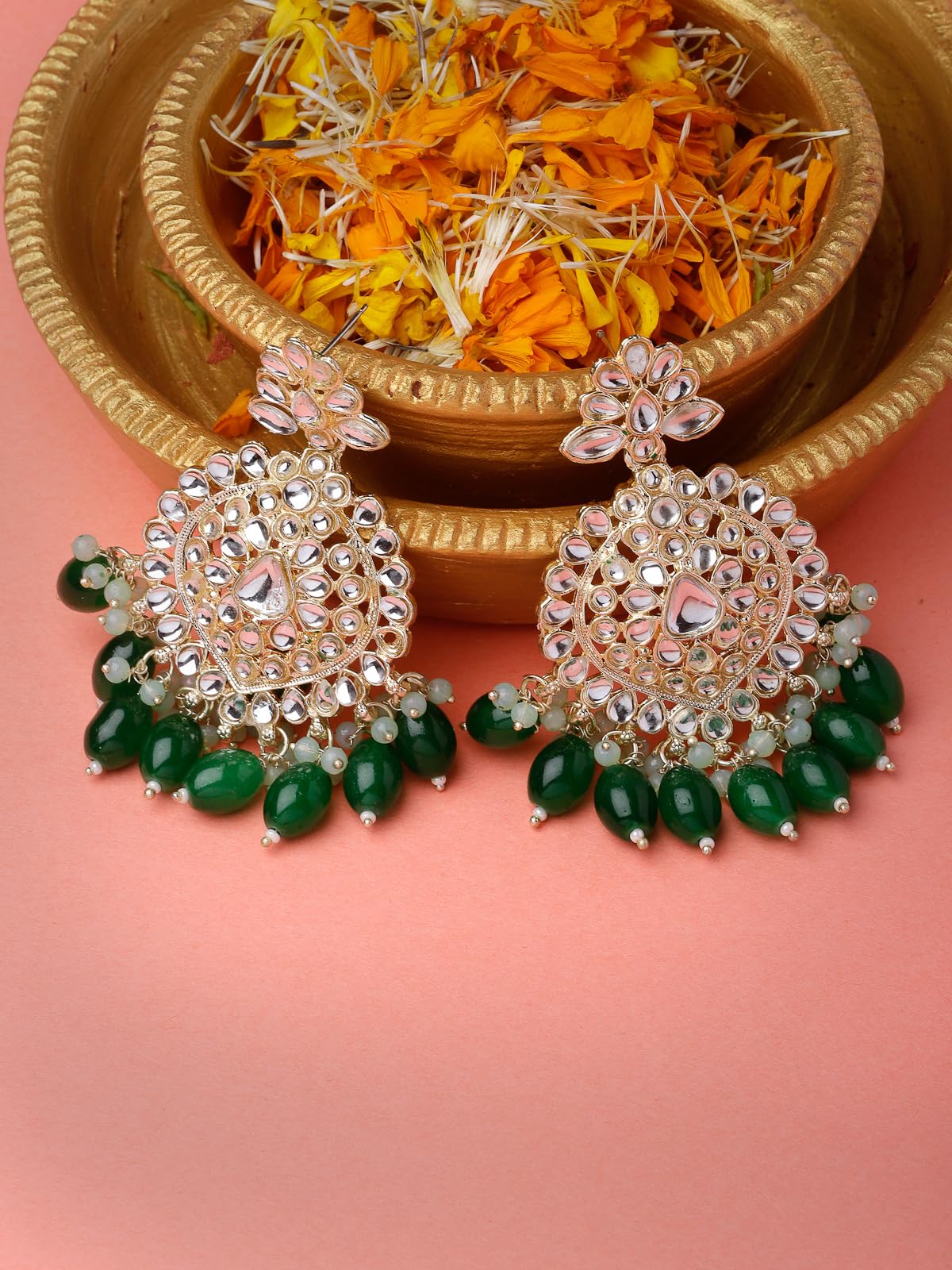 Elegant Beaded Kundan Drop Earrings (E105786)