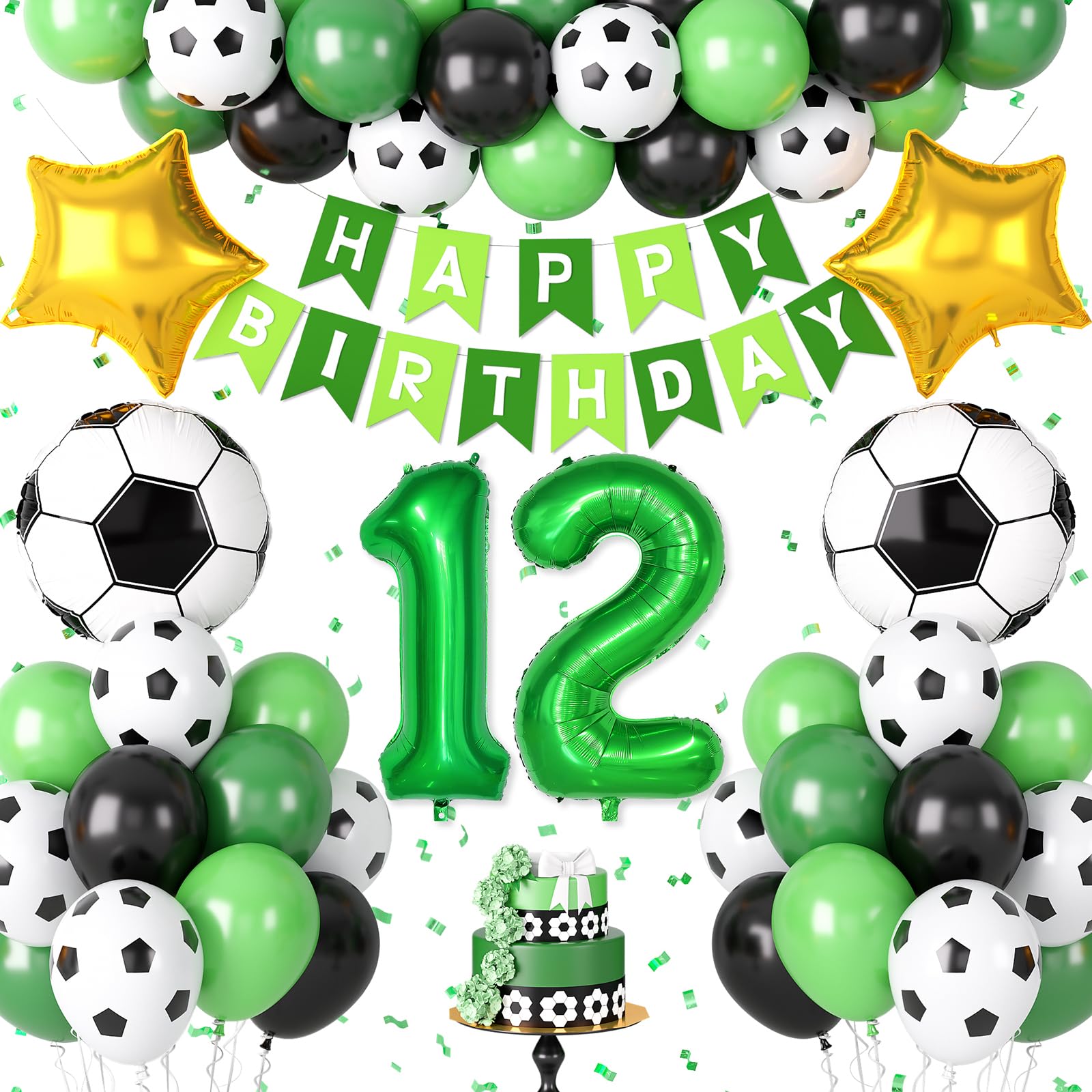 Soccer Balloons Soccer Birthday Party Decorations, 12th Birthday Decoration for Boys, Soccer Party Decorations Supplies with Happy Birthday Banner 32in Foil Mylar 12 Balloon
