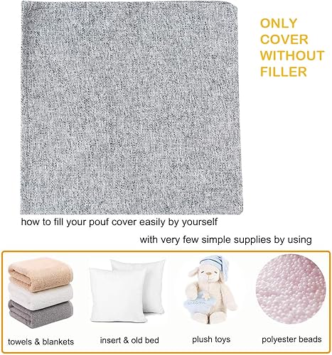 Miniatura 3 de idee-home Funda para puf sin relleno, cubos de almacenamiento para puf, reposapiés otomano, puf cuadrado sólido, 17.7 x 17.7 x 15.7 pulgadas