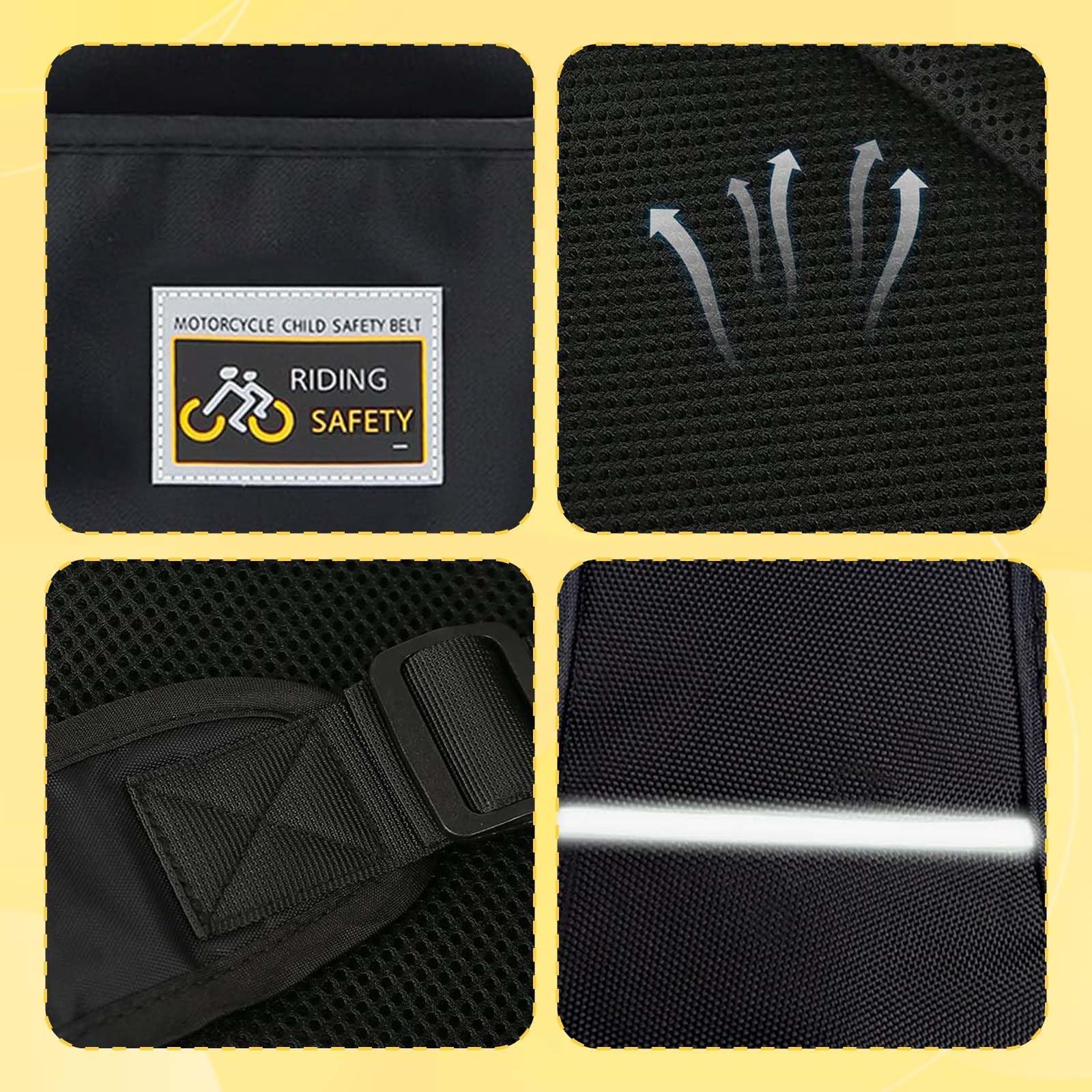 Cintura Sicurezza Moto Regolabile con Strisce Riflettenti, Protezione per Motociclette e Veicoli Elettrici (Nero)