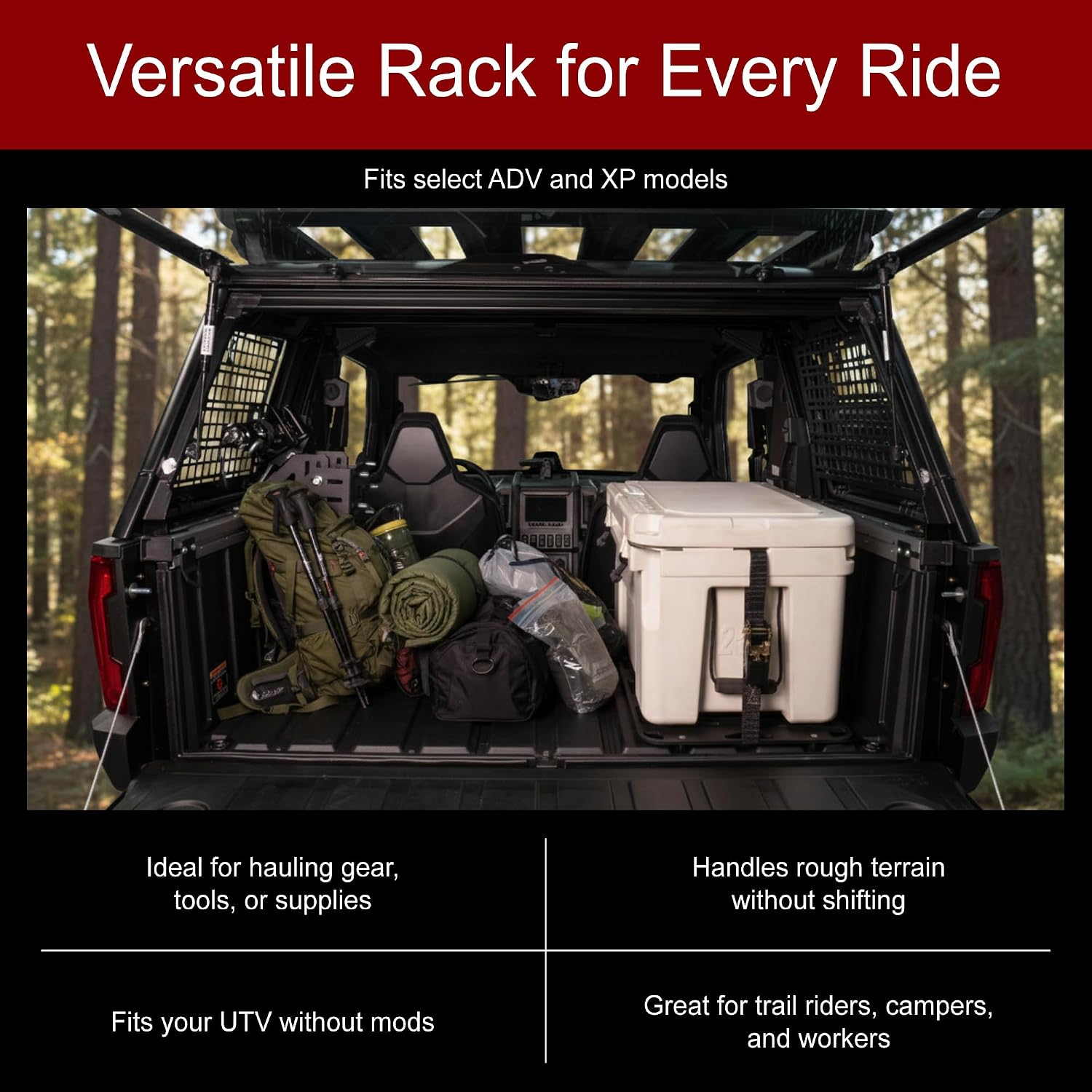 Tusk UTV Bed Cargo Rack Large Black Powder Coated Compatible with Polaris Xpedition 2024-2025 (Small/Lower)