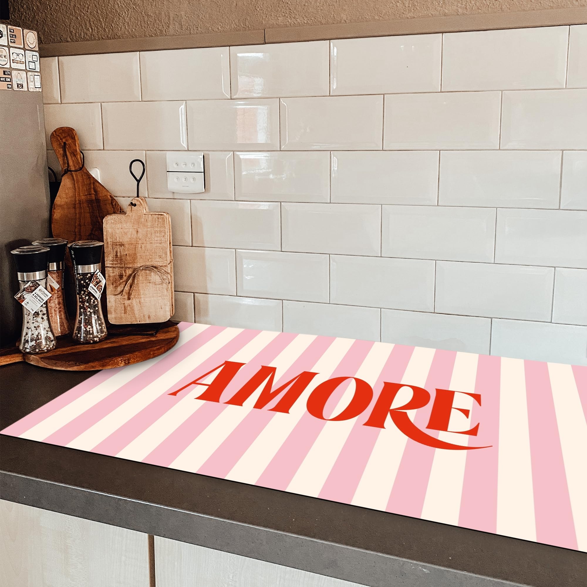"KitchenYeah© Copri Piano Cottura 89x51 cm Cucina Coprifornelli Tappetino per Induzione Fornello Tutto la CucinaRosa tenue - Rosso - A righe - Amore"