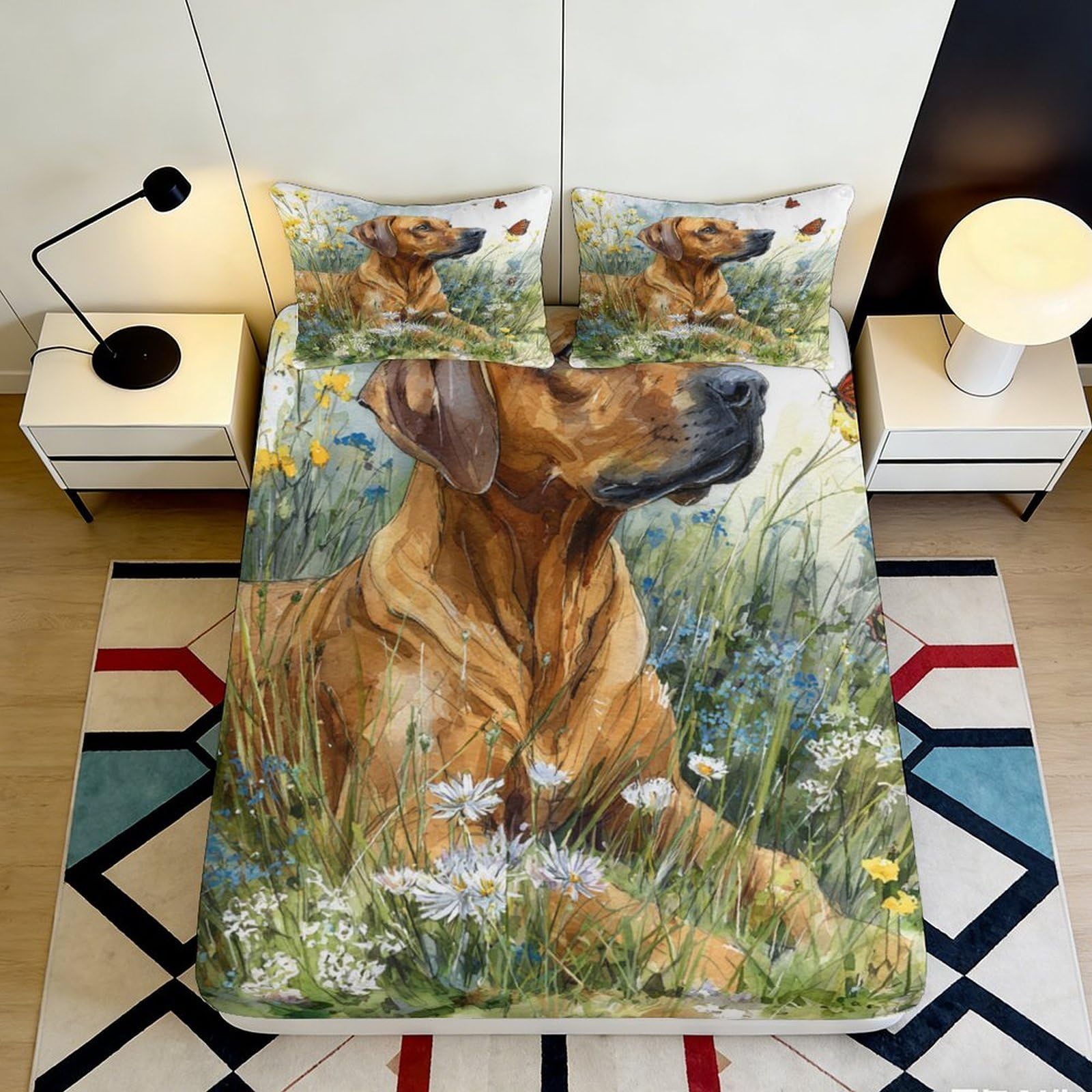 3D Printed Dog Microfiber Fitted Sheet Deep Pocket Non-Slip Bedroom Bedding Dog Mattress Fitted Cover for Adults Teens 140x200x25cm