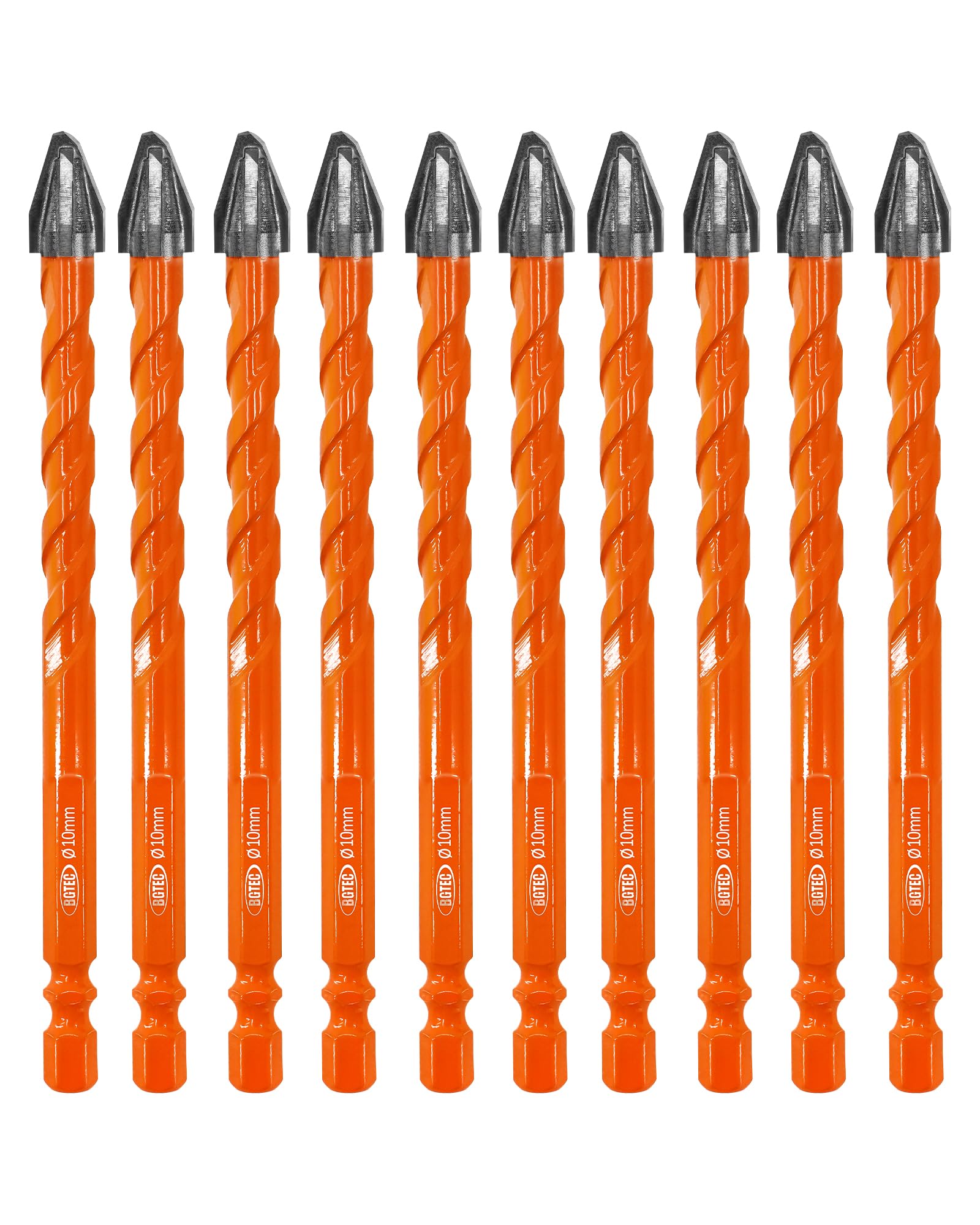 Masonry Drill Bit Set BGTEC - 10PCS 10MM Carbide Eccentric Drill Bit for Masonry/Brick/Concrete/Tile/Glass/Wood/Plastic/Marble