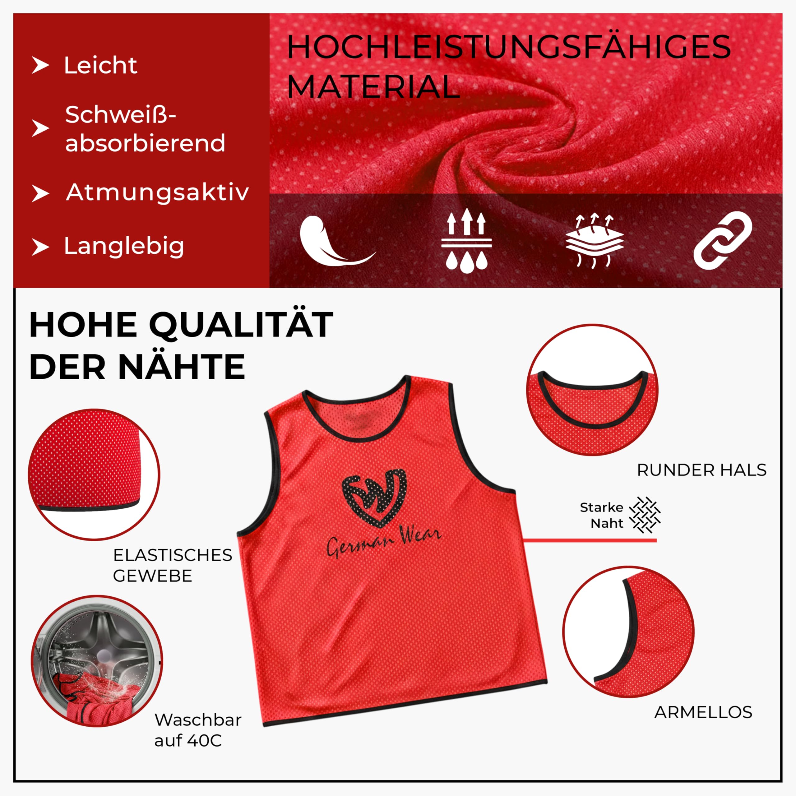 German Wear 12x Fußball Leibchen Trainingsleibchen Markierungshemd Fußballleibchen für Kinder Jugend und Erwachsene