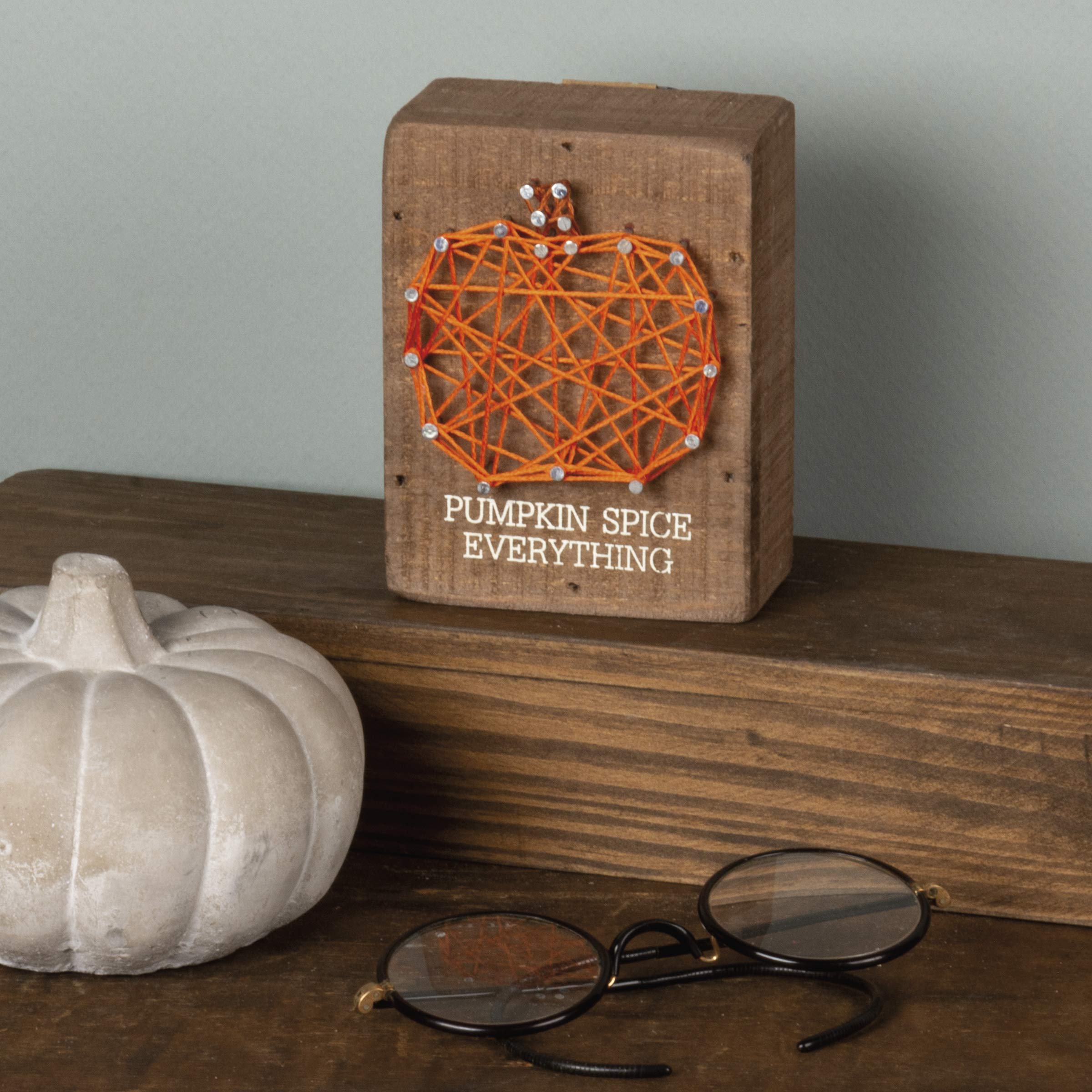 Primitives by Kathy Distressed Wood Slat Sign - 'Pumpkin spice everything' with Hand-Strung Heart, Wall Art & Desk Decor for Home