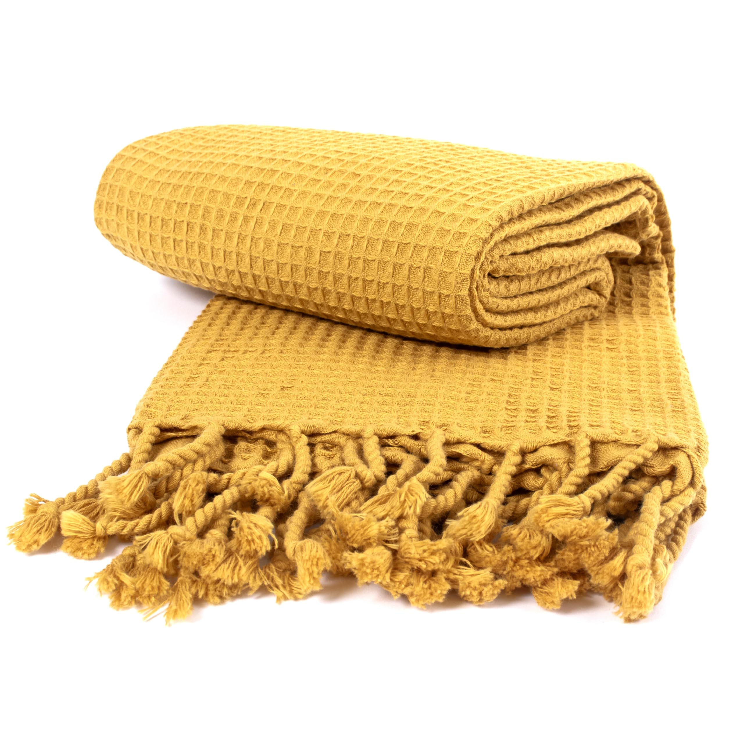 PÜSKÜL - Waffle Towels for Pool, Beach, Spa, Sauna, Gym - Original 100% Turkish Cotton Peshtemal Hammam Towels (Mustard Yellow, 1)