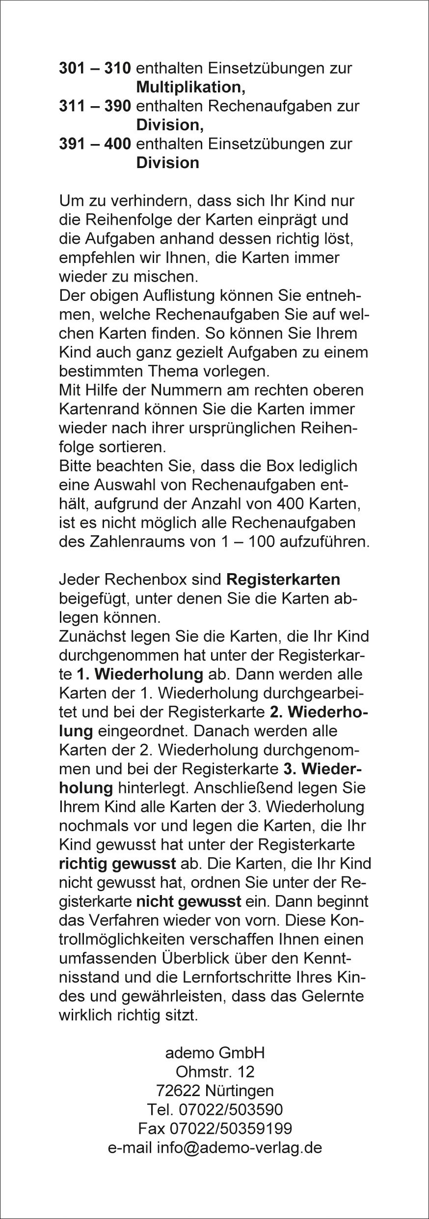 Karteibox Mathe, Klasse 2