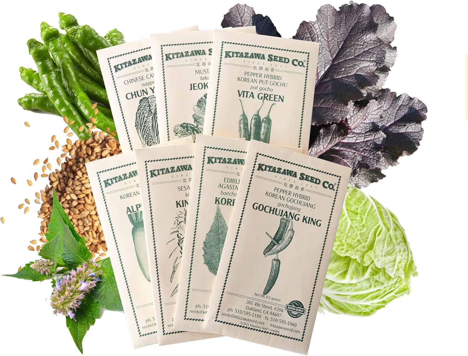 Asian Chef's Specialty Seed Assortment - Korean Cuisine Garden Seed Collection - Korea Vegetable Seeds - Radish, Pepper, Cabbage, More