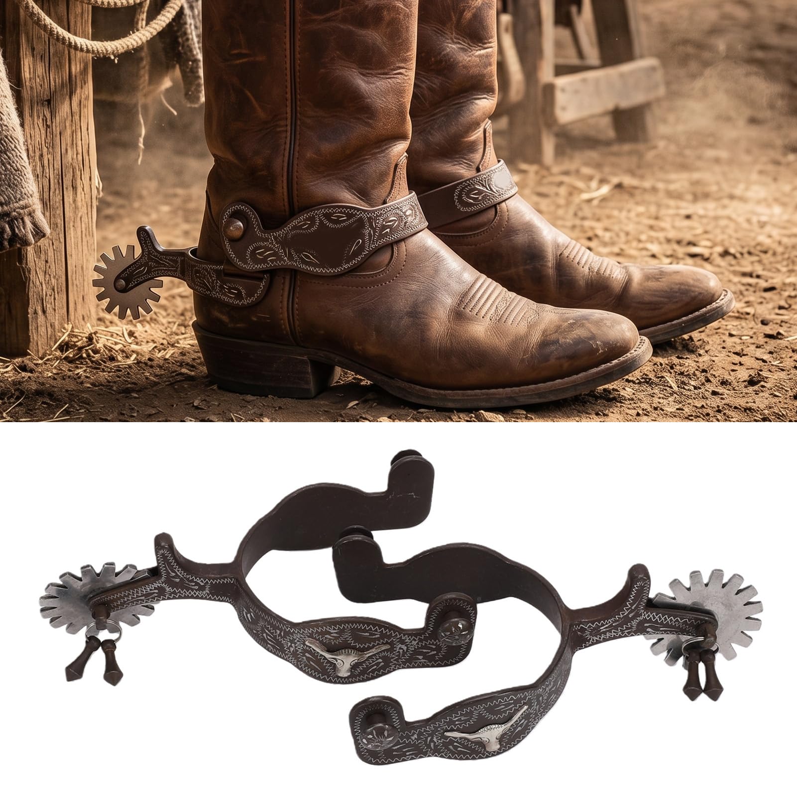 TOPINCN Espuelas Vintage para Caballo, Espuelas Antiguas con Incrustaciones Grabadas, for Equitación y Entrenamiento