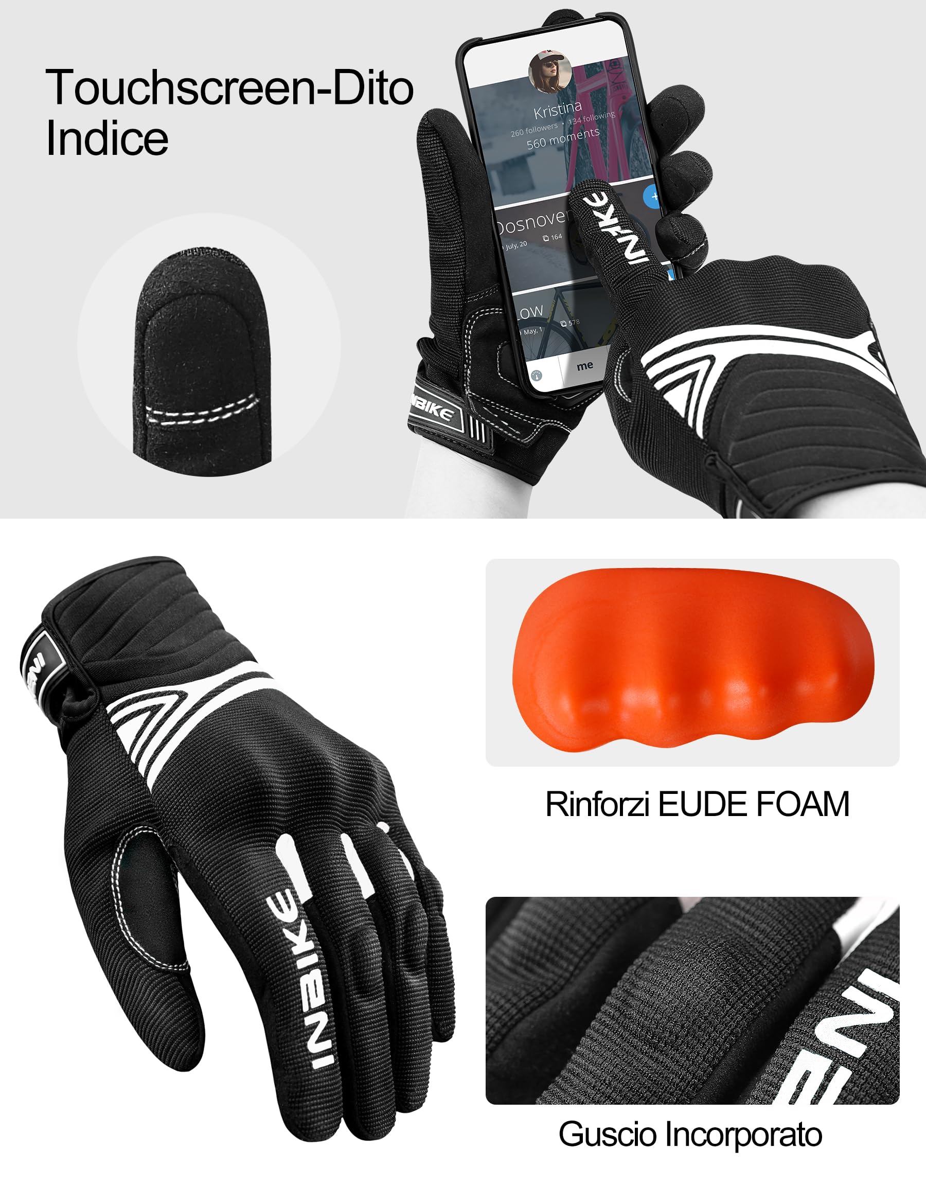 INBIKE Guanti da Moto Invernali, CE 1 KP Omologati Guanti Moto Impermeabili per ATV BMX MTB Bicicletta, Scooter, Arrampicata, Motocross e Altri Sport All'aperto(IM902)