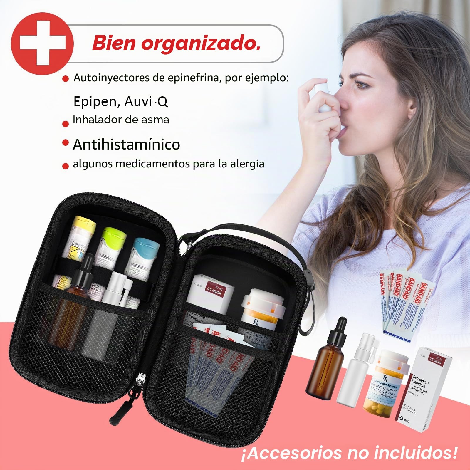 MEDMAX EpiPen Bolsa de Viaje, Rígido Concha Dura Estuche, Grande Portátil Medicamentos Organizador para 3 EpiPens, Asthma Inhaler, Anti-Histamine, Auvi-Q, Allergy Medicine Essentials, (Negro)