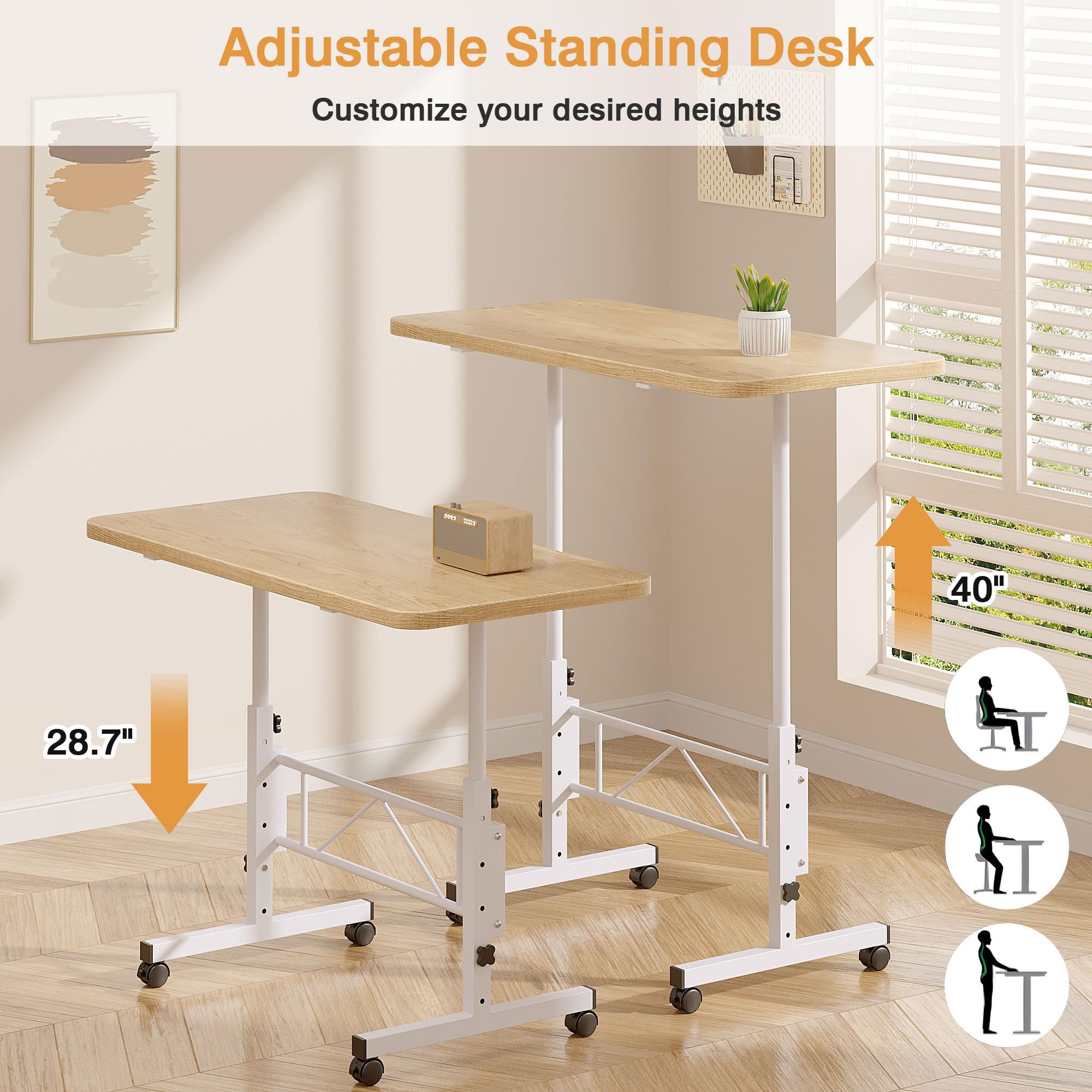 VECELO Small Standing Desk Adjustable Height Mobile Computer Workstations with Wheels Portable Rolling Laptop Table for Walking Pad — view 5