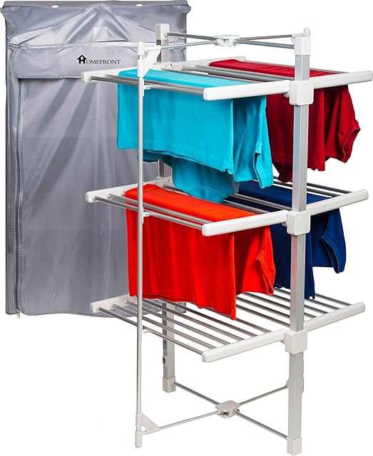 Homefront Electric Heated Clothes Airer Dryer Rack Indoor Deluxe Eco Dry 3-Tier Drier with Complimentary Zip Up Cover for Even Faster Drying - Energy Efficient Only 330W