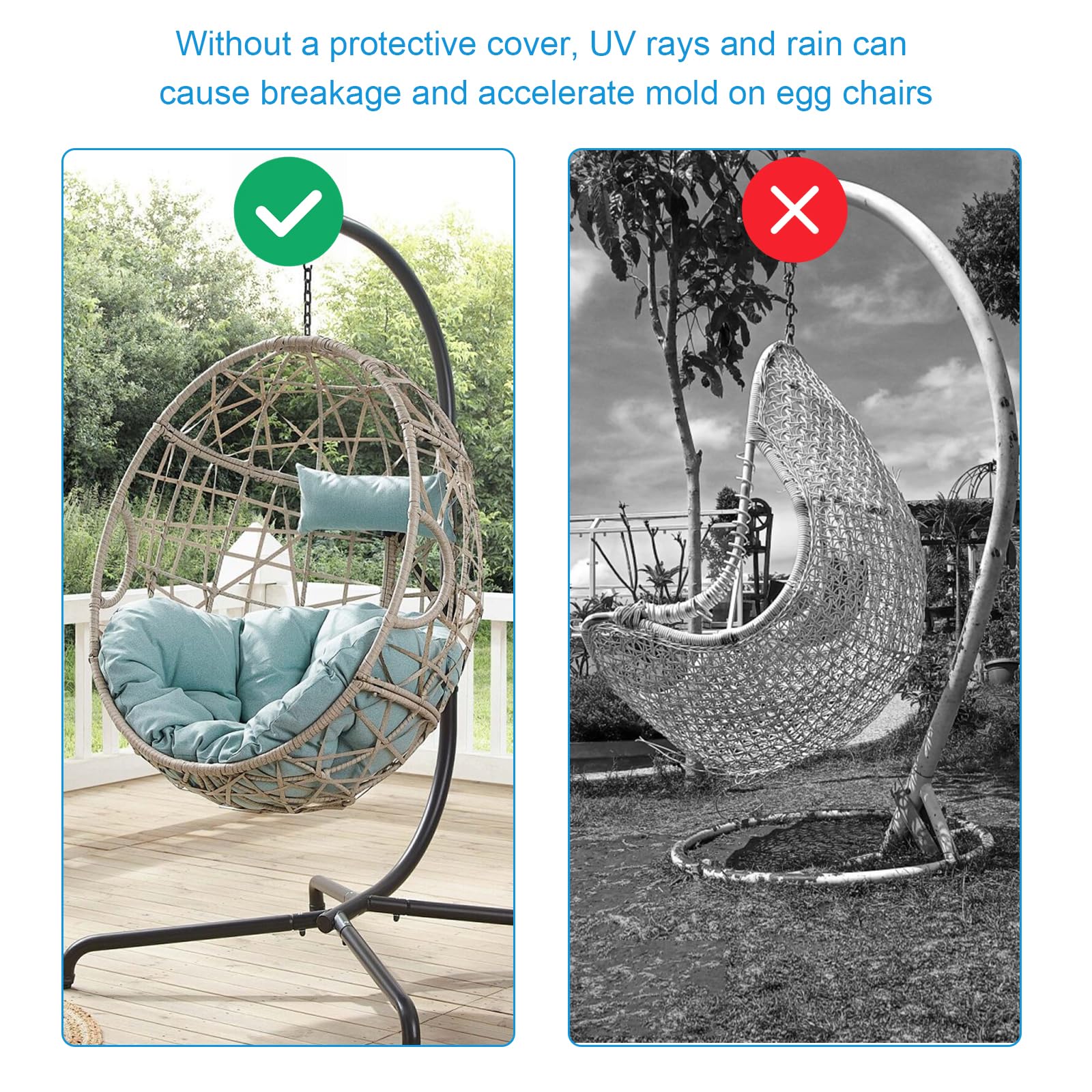 Fundas para sillas colgantes de patio, funda para silla mecedora de columpio 190 x 115cm Funda para Silla Colgante de Jardín Impermeable con Cremallera y Cordón Tela Oxford 210D, Anti Viento, Anti UV