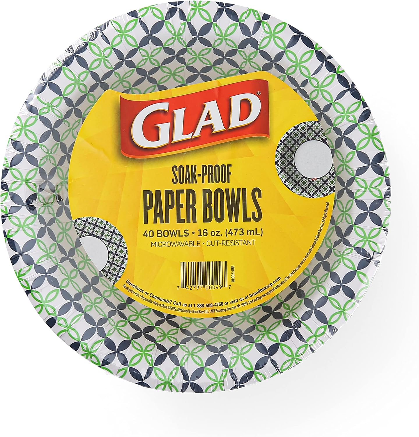 Glad Round Disposable Paper Bowls,Happy Daisies Design - Heavy Duty,Soak Proof,Cut-Resistant,Microwavable Bowl for All Foods & Daily Use,16 Oz,40 Count (Pack of 6)