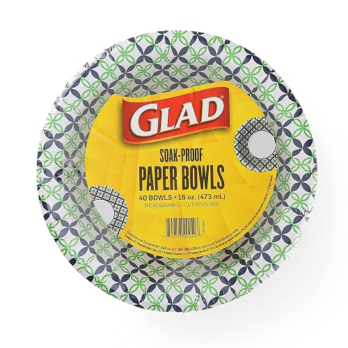 Glad Round Disposable Paper Bowls, Happy Daisies, 16 Oz, 40 Count | Heavy-duty, soak-proof, cut-resistant bowls for everyday meals, parties, picnics, and casual daily entertaining