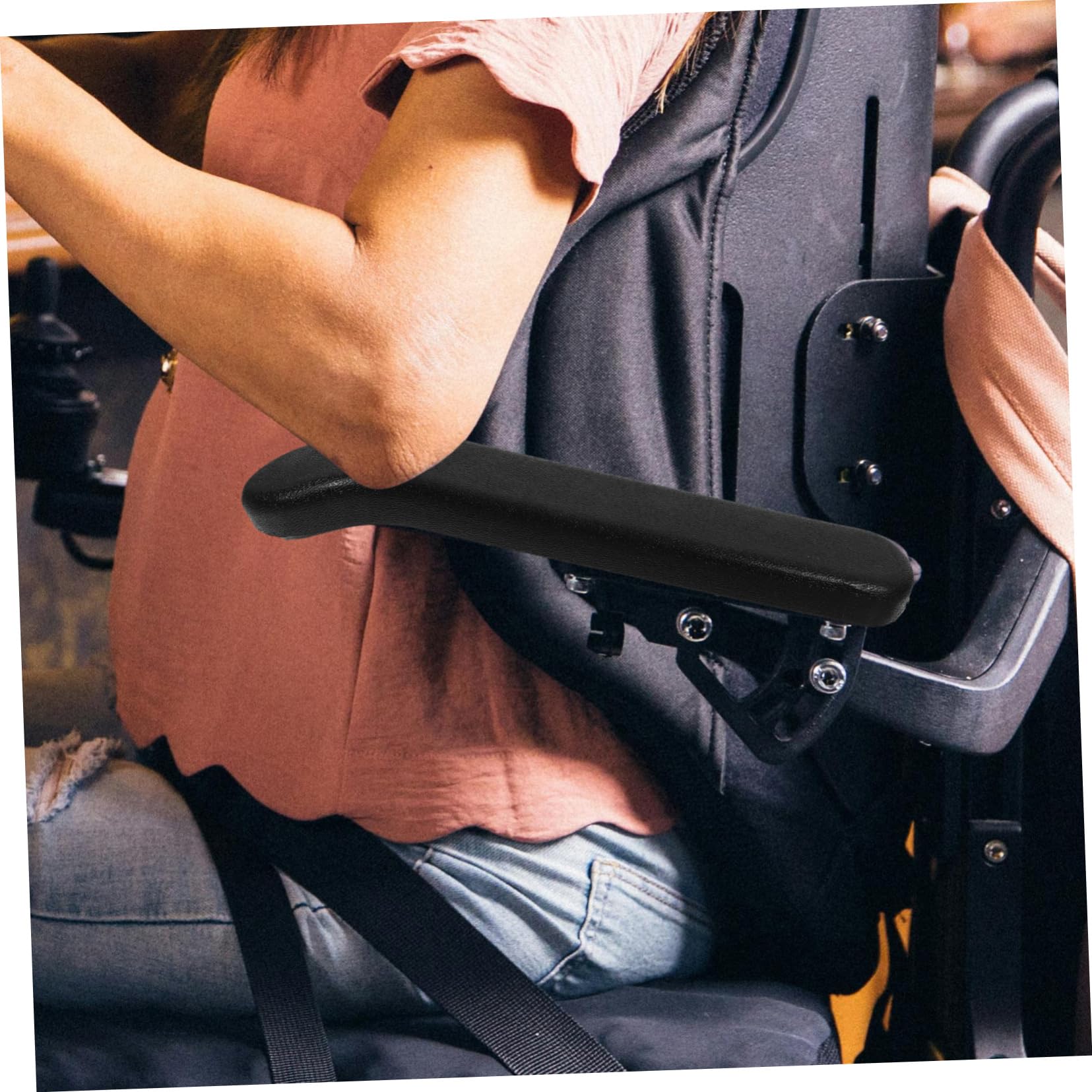 Cojines para Reposabrazos de Silla de Ruedas Negros de Pu Superficie Resistente y Comodidad Excepcional, Accesorios Agujeros de 8.5 o 14 Cm para Mayor Ajuste