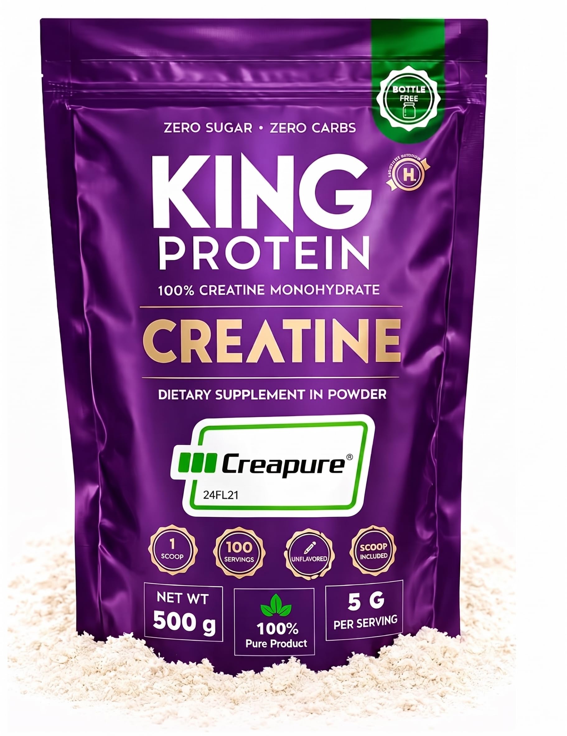 KING Protein Creatina monohidratada Creapure® 5 g, 100 porções, 500 g
