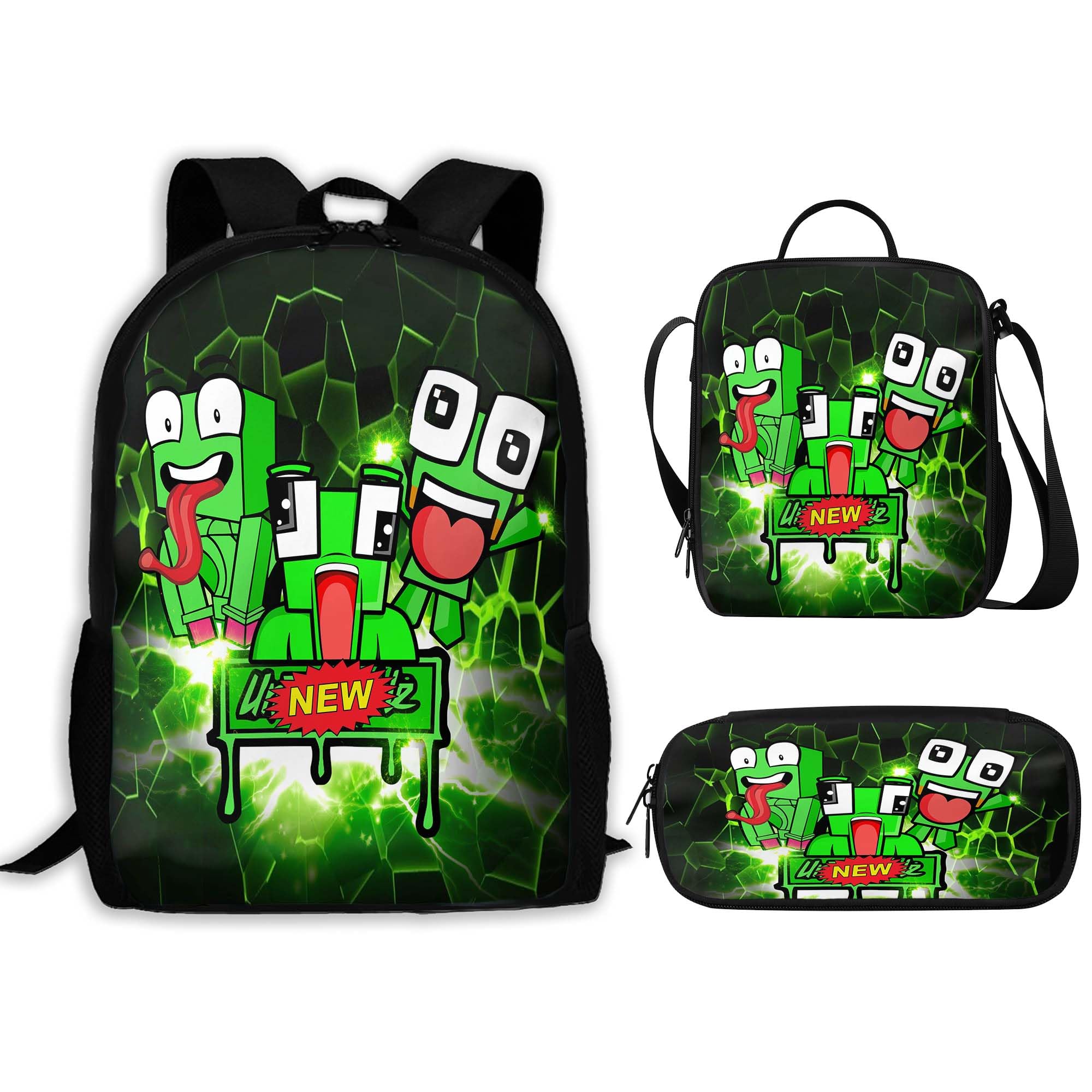 junemater 3pcs Fuuny Cartoon Anime Backpack Set Sports Casual Travel Three In One Backpack Set