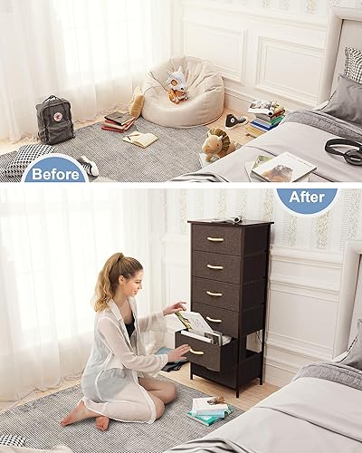 Miniatura 4 de Crestlive Products Torre de Almacenamiento Vertical para Cómoda - Marco de Acero Resistente, Superficie de Madera, Contenedores de Tela de Fácil