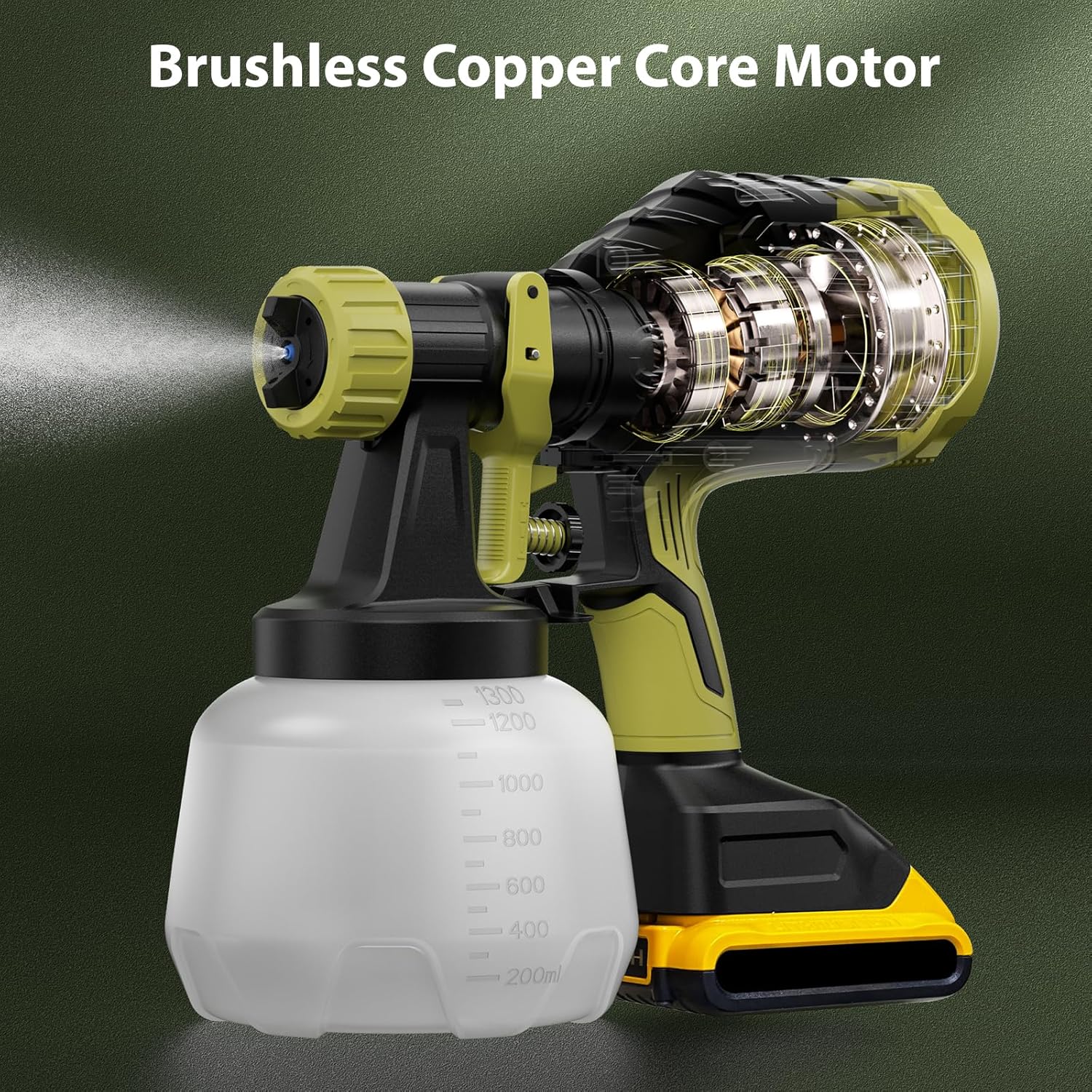 Brushless Cordless Paint Sprayer Compatible with Dewalt 20V Battery(Battery Not Included),1000ml/min High Flow,1200ml Container,150 Din/s Max Viscosity,Paint Sprayer for Furniture & Cabinets