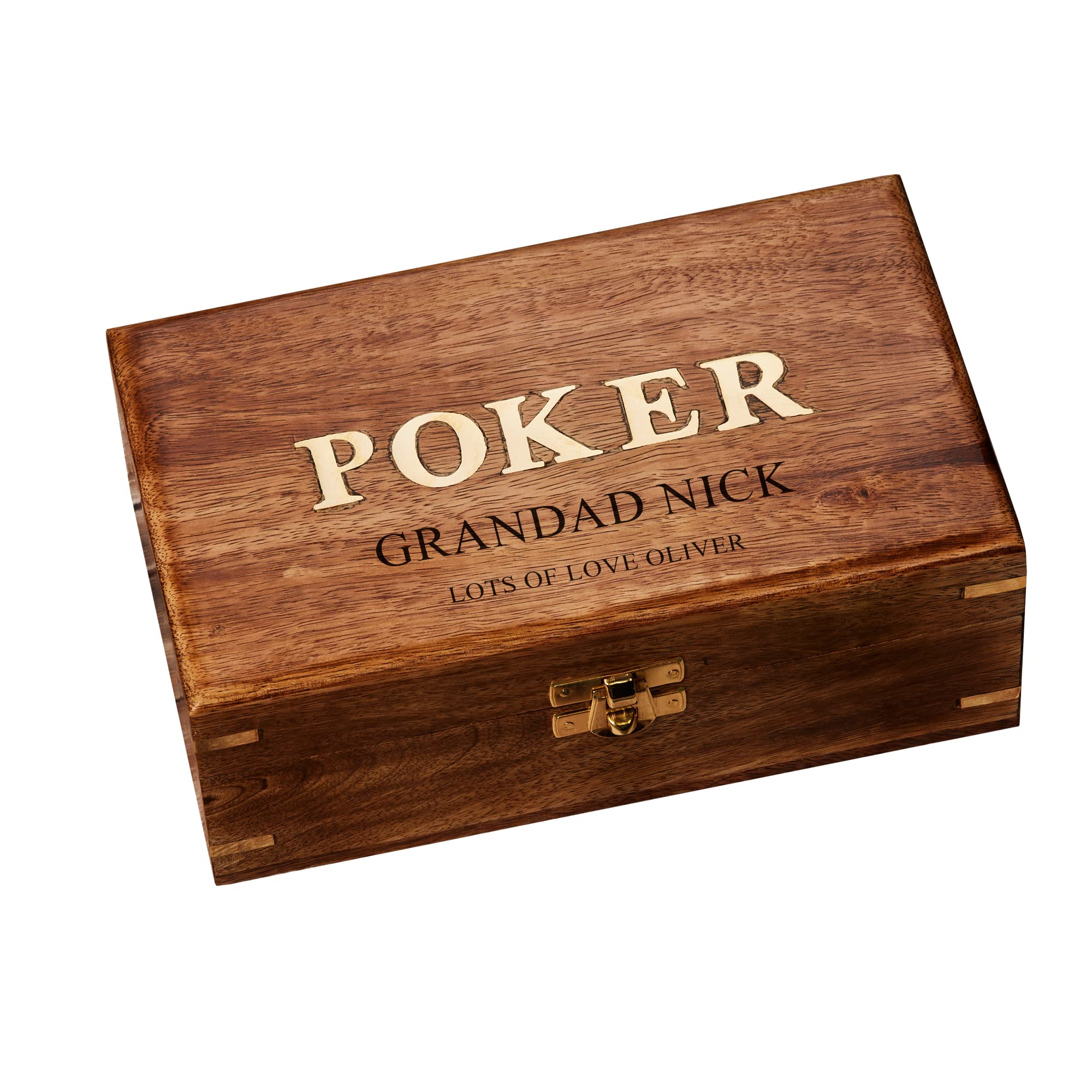 Wonderful Personalised Wooden Poker gift set with sentiment