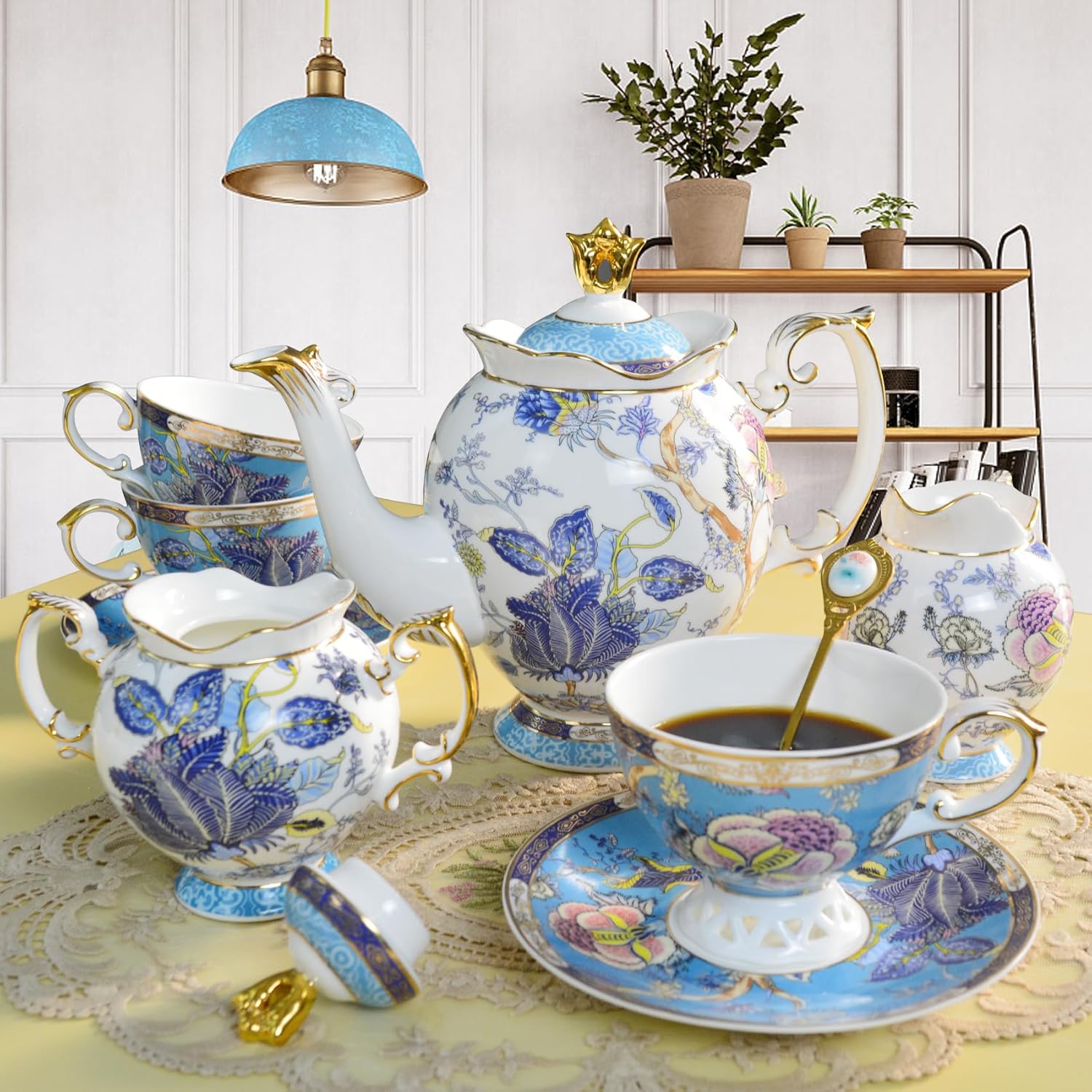 ACMLIFE Bone China Tea Cups, Tea Cup and Saucer Set for 1 Blue and White China Tea Cup 6.7oz Floral Vintage China Coffee Set for Women Party Gift Giving with Gold Trim and Gift Box - Image 8