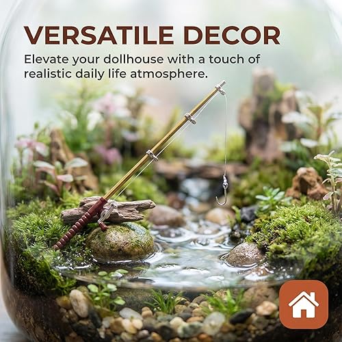 Miniatura 4 de Caña de pescar en miniatura para casa de muñecas, caña de pescar en miniatura, caña de pescar para decoración de casa de muñecas (0.492 in)