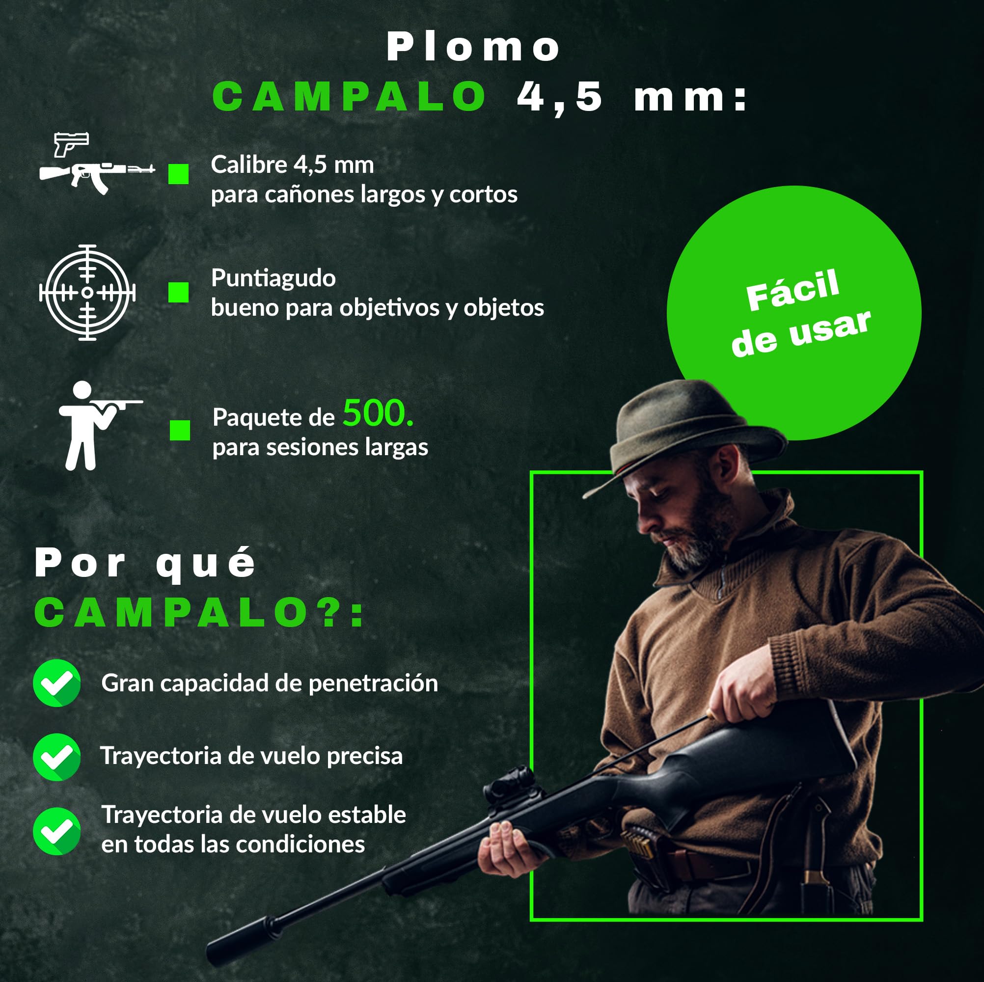 Balines 4,5mm Airgun Punta Puntiaguda de Precisión para Tiro al Blanco Paquete de 500