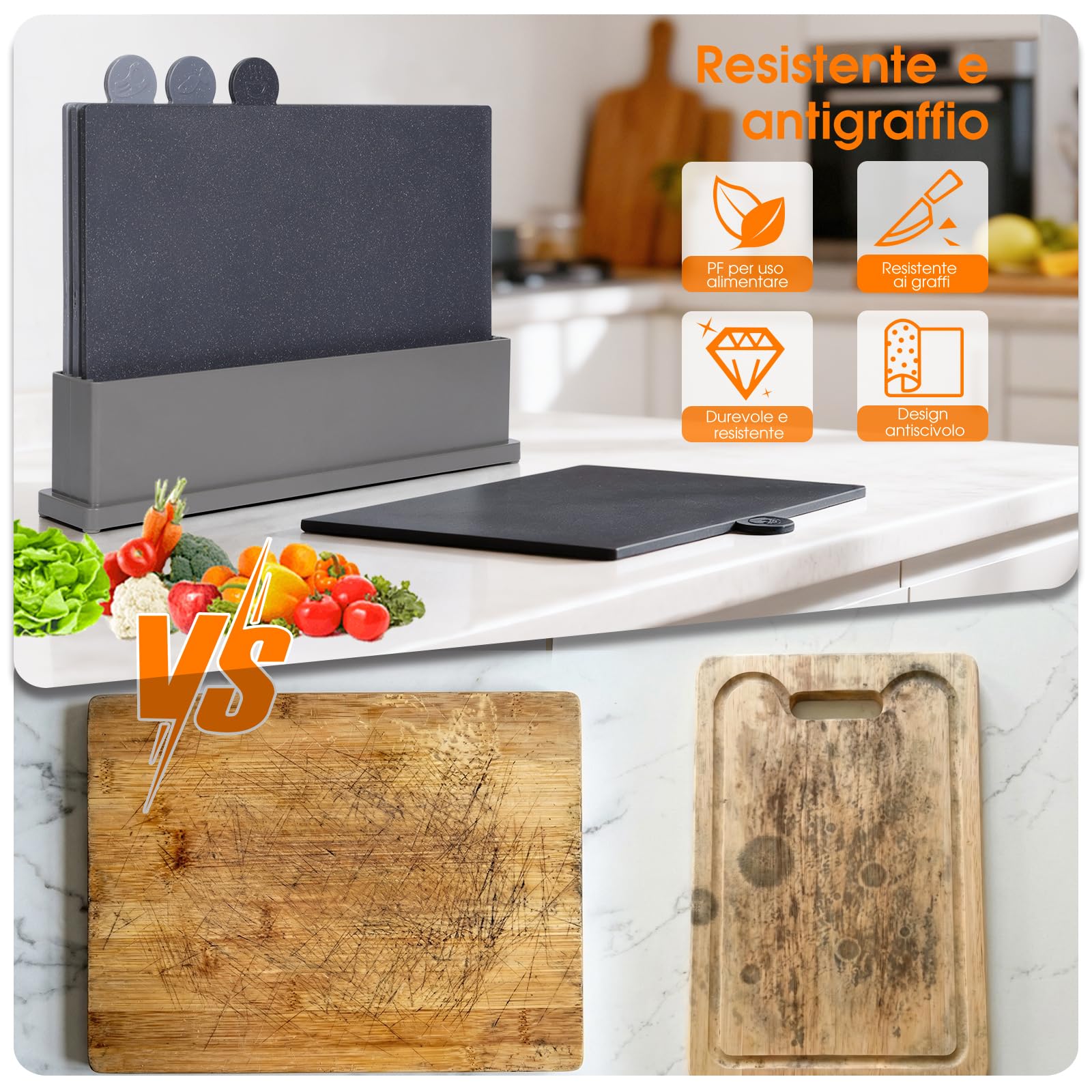 Offerta Set 4 Taglieri Cucina Codificati - Tagliere Reversi Antiscivolo