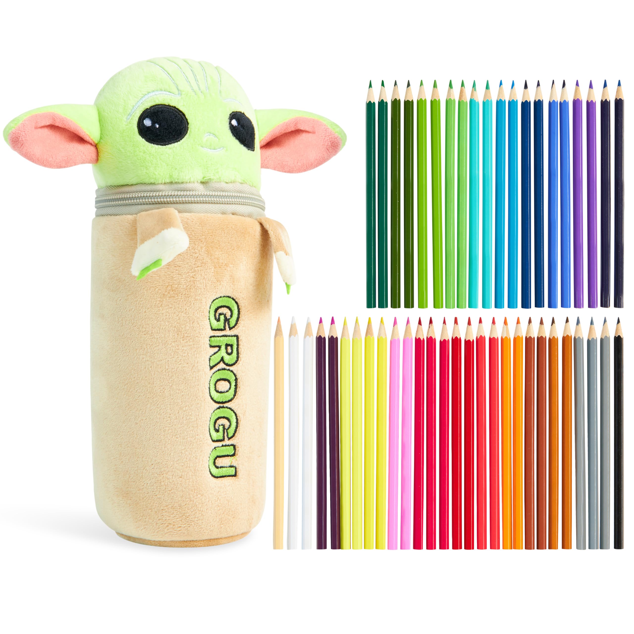 Disney Stitch Coloured Pencils with Pencil Case 48 Pcs Vibrant Colouring Set for Drawing Sketching School Travel Art Supplies Baby Yoda Stitch Gifts (Multi Baby Yoda)