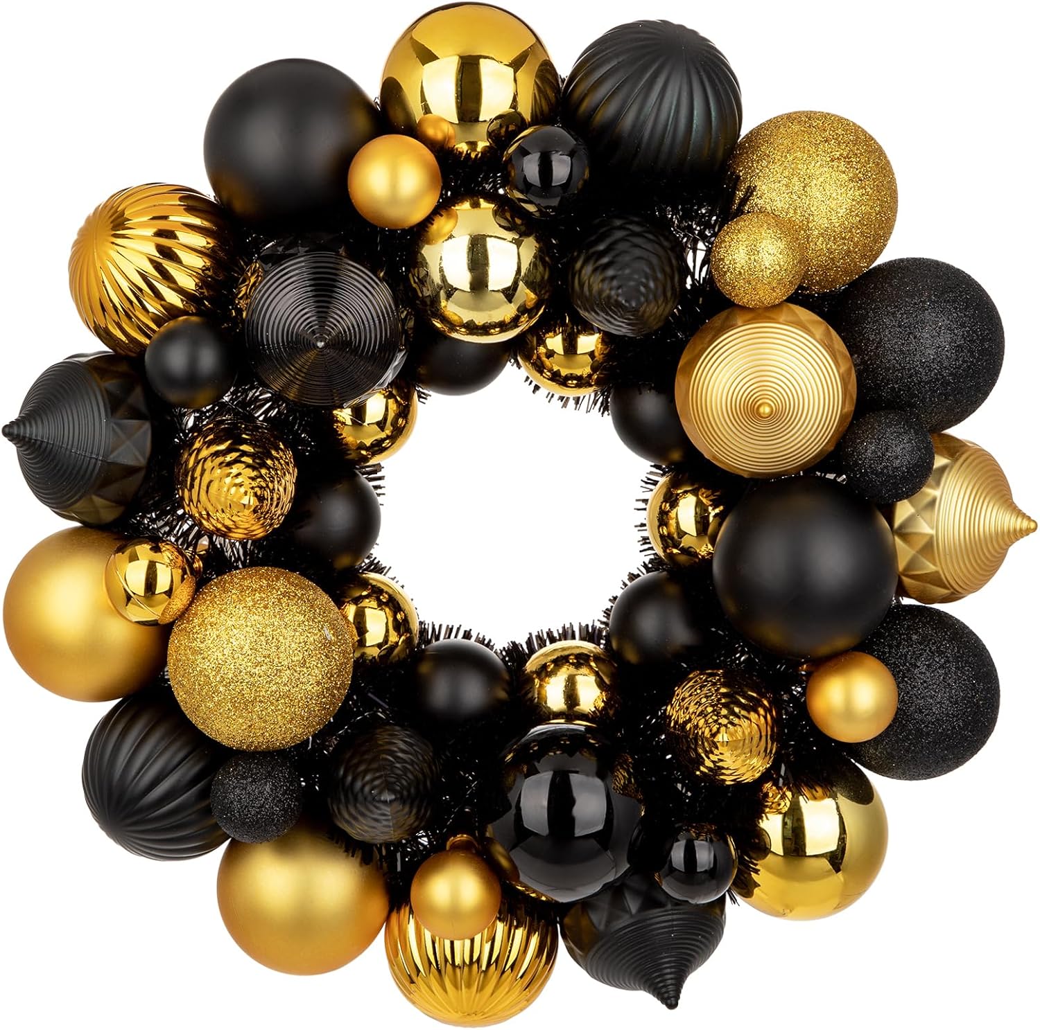 Top 6 Elegant Christmas Wreaths Holiday 2025 Inspiration 6 Halloween Ball Wreath 13in Xmas Wreaths Ornaments Glitter Thicken Shatterproof Garland Decoration for Christmas Door Wall Mantel Holiday Party Decor, Gold & Black