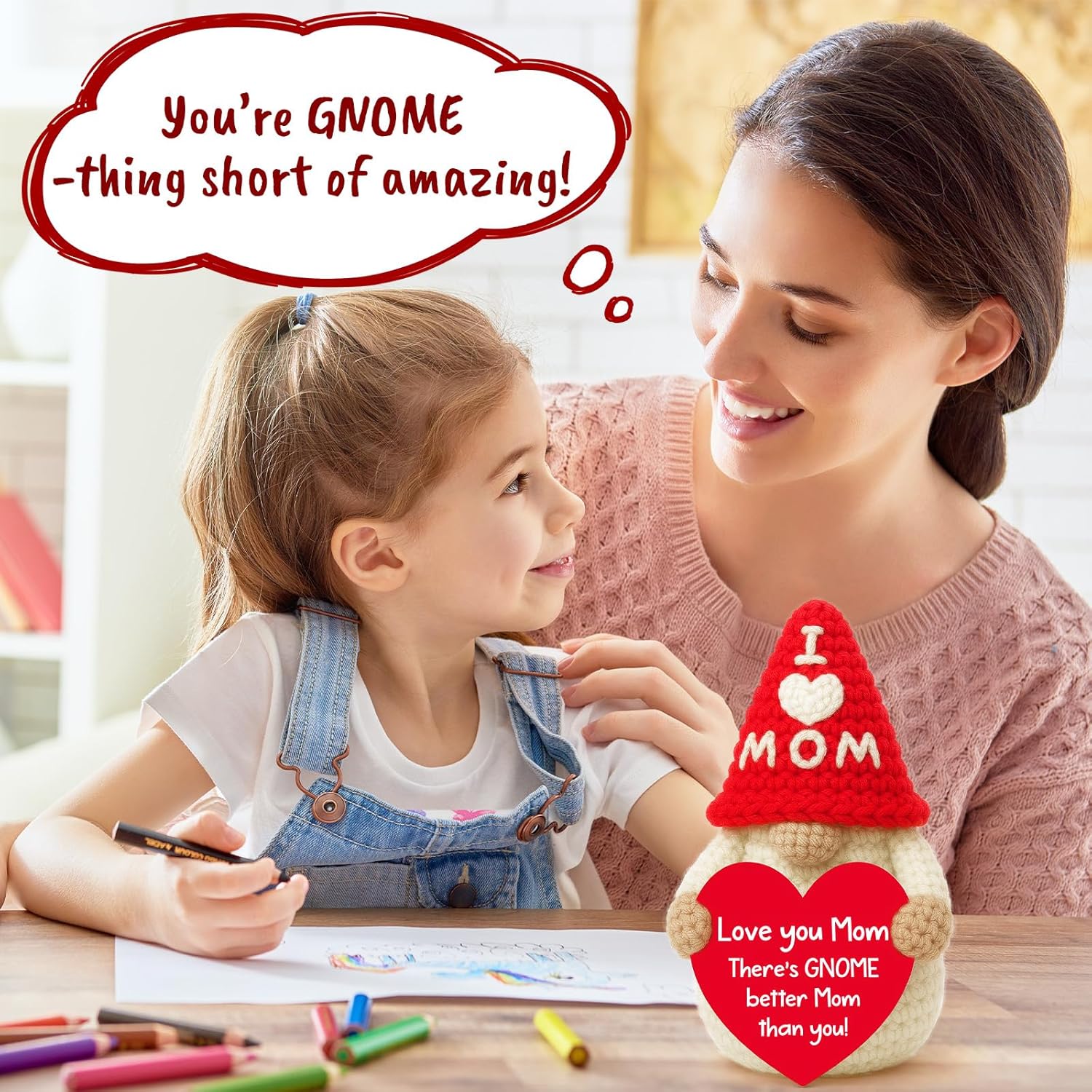 Christmas Stocking Stuffers Gifts for Mom from Daughter Son, Handmade Crochet Gnome, Mothers Day Birthday Xmas Presents for Mother Mama Bonus Moms Mother in Law - I Love You Gifts for Moms - Image 4