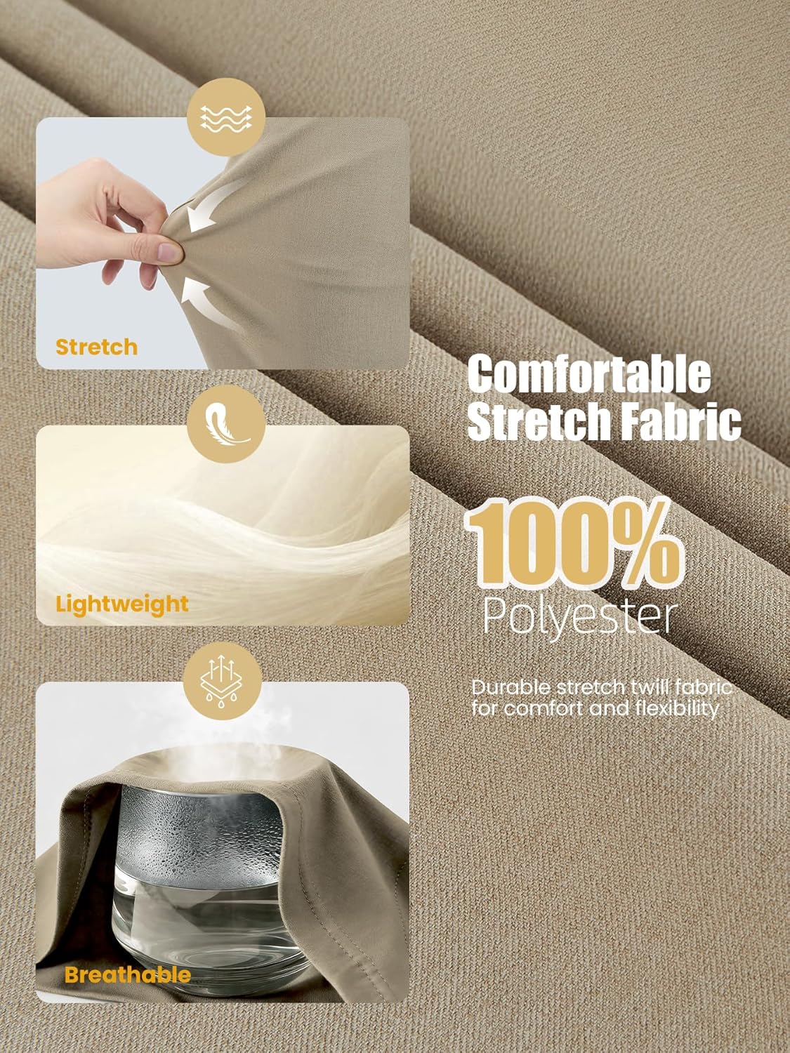 Men's Golf Pants Stretch Casual Dress Water-Resistant Pants 30"/32" Elastic Waist Breathable Work Travel Pants