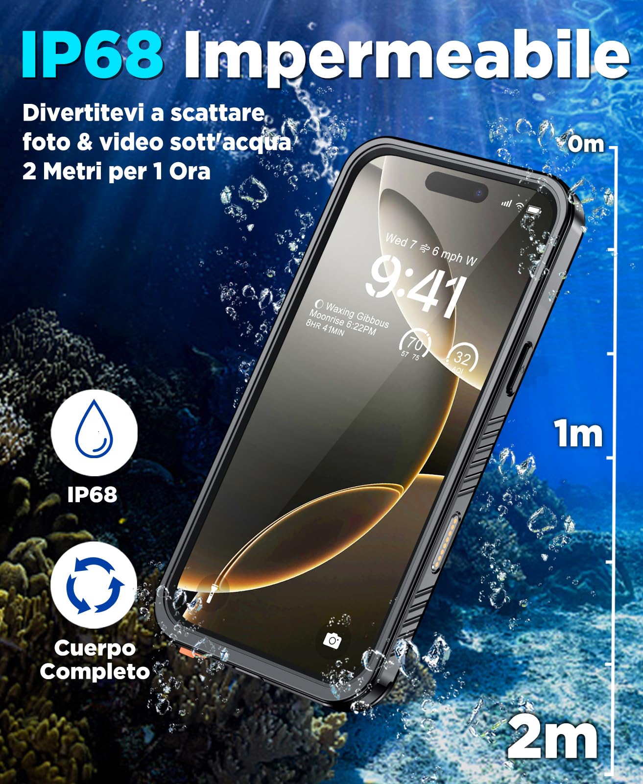 Beeasy Cover per iPhone 16 Pro Max Magnetica Impermeabile - 360° Militare Antiurto Antipolvere IP68 Waterproof, Indistruttibile Resistente Subacquea Custodia, con Protezione Schermo e Fotocamera