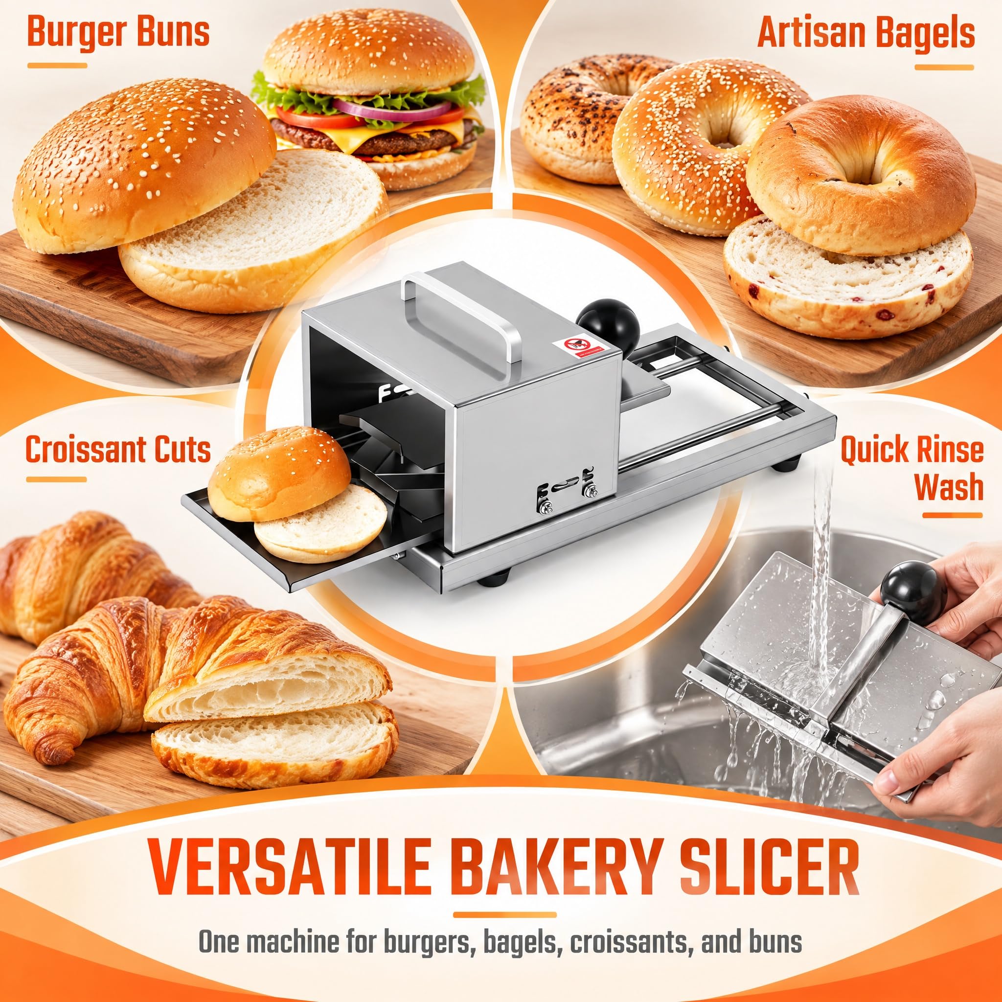 Cortador de pan y bagel comercial, cortador de hamburguesas y manual