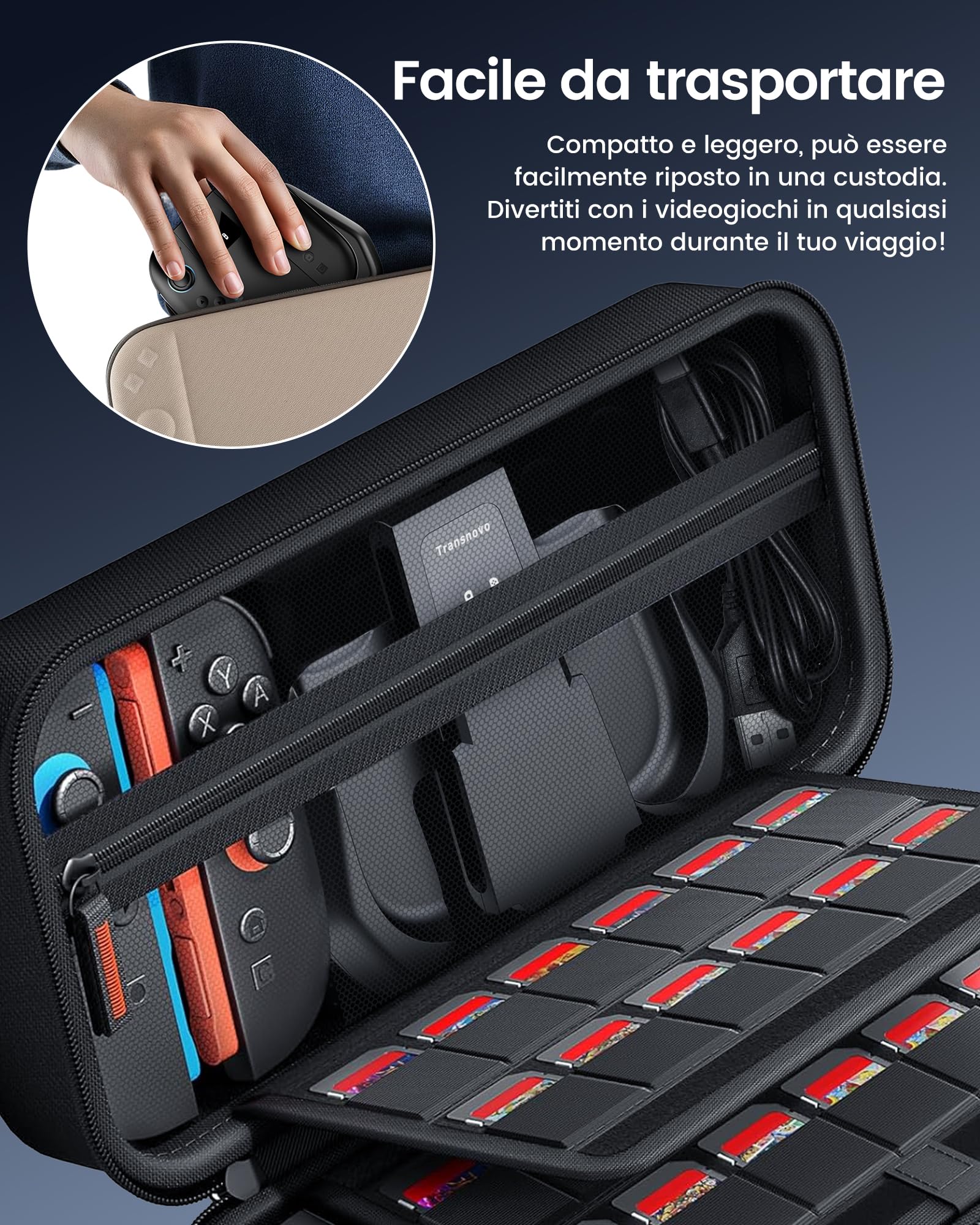 TRANSNOVO Interruttore 2 Impugnatura di Ricarica Compatibile con Nintendo Switch 2 Joycons (2025) (Tipo C 1 m) (nero, Tipo C+1400 mAh)