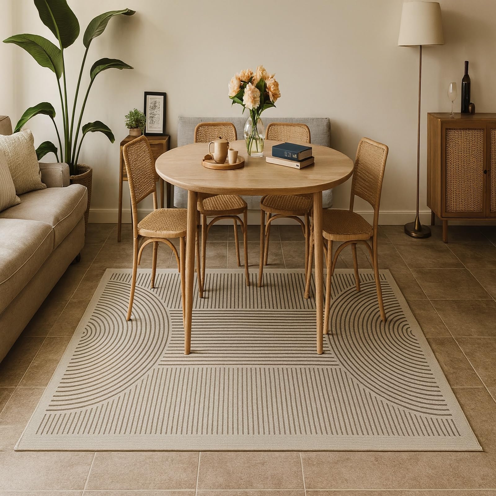 Tapis chambre adulte poils ras beige moquette salon 160x230cm