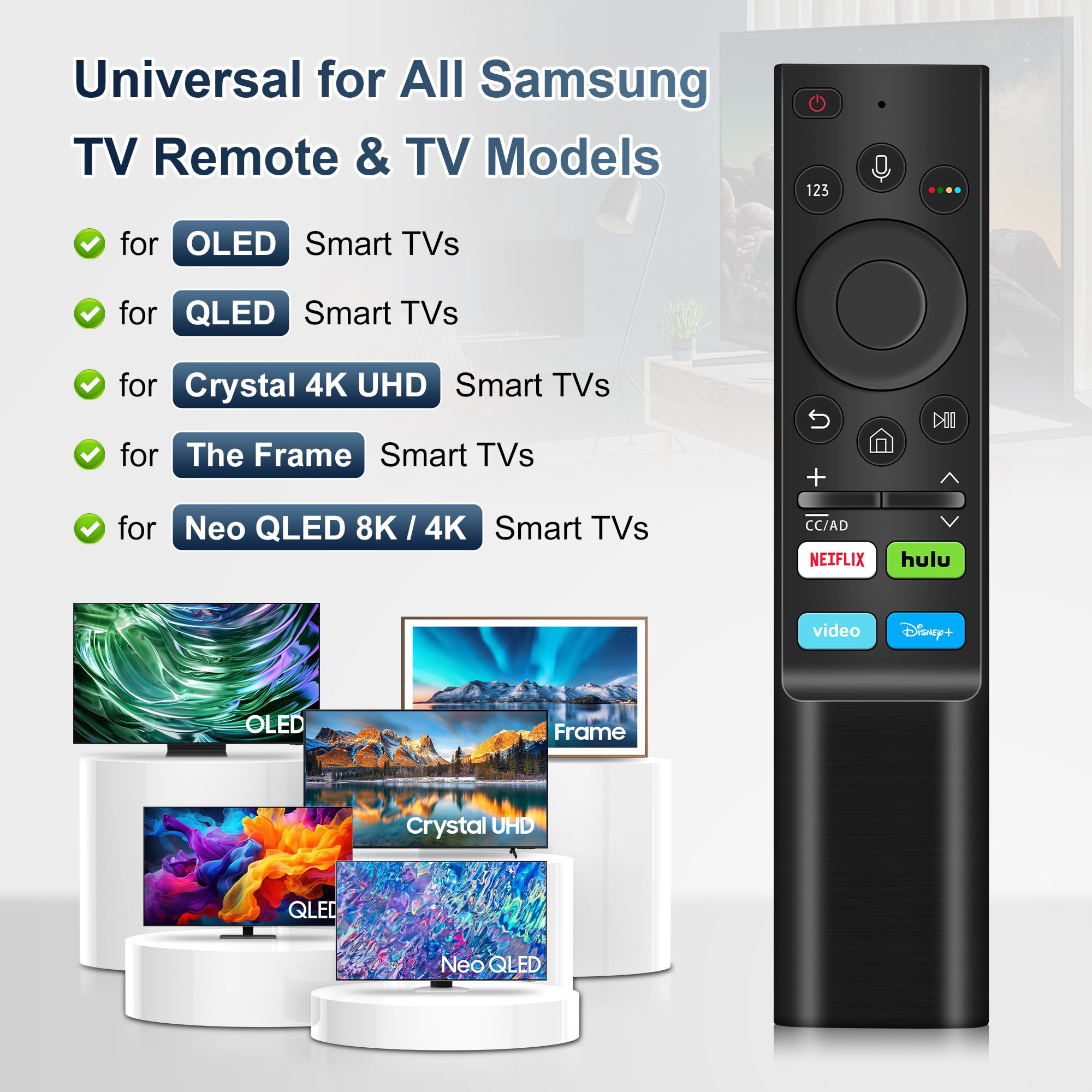 Reemplazo universal de voz para Samsung TV, para todos los mandos a distancia Samsung para Smart TV con control de voz, para Samsung Frame, Crystal 4K UHD, Neo QLED 4K/8K, OLED, QLED Smart TV