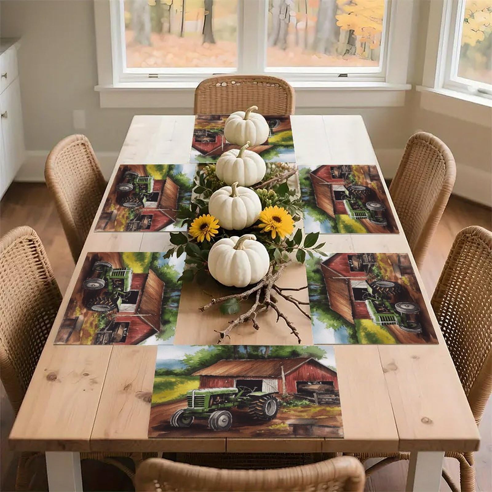 Tractor on The Farm Placemats Non-Slip Heat Resistant Table Mats Flax Washable Cloth Place Mats Easy to Clean Premium Placemat for Kitchen Dining Table Decor Party Outdoor